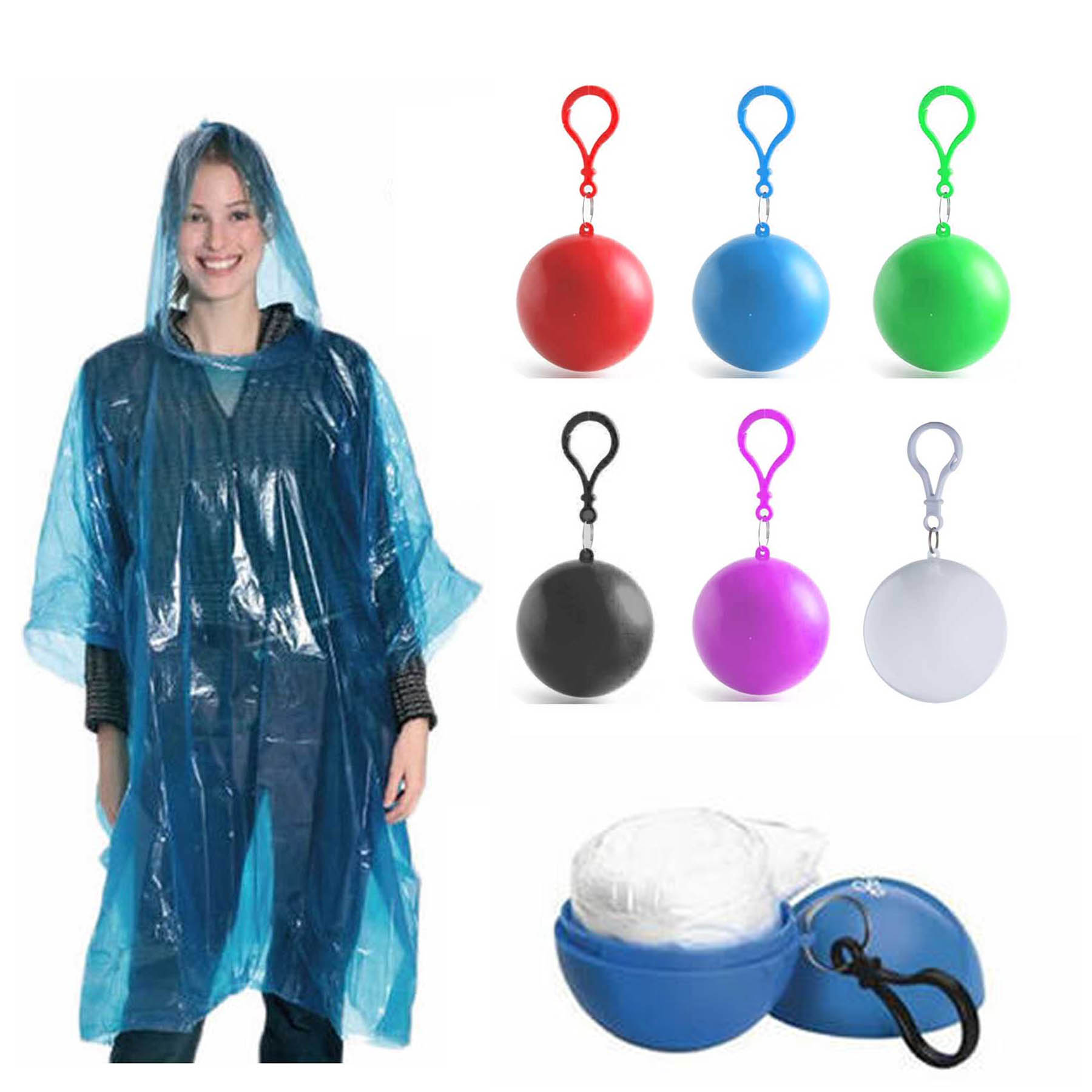 Disposable Portable Raincoat Poncho Ball Keychain, custom jacket with logo imprint 1