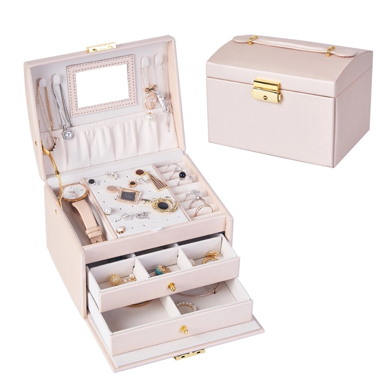 Custom 3-Layer PU Jewelry Organizer Box with Mirror / Hook 9