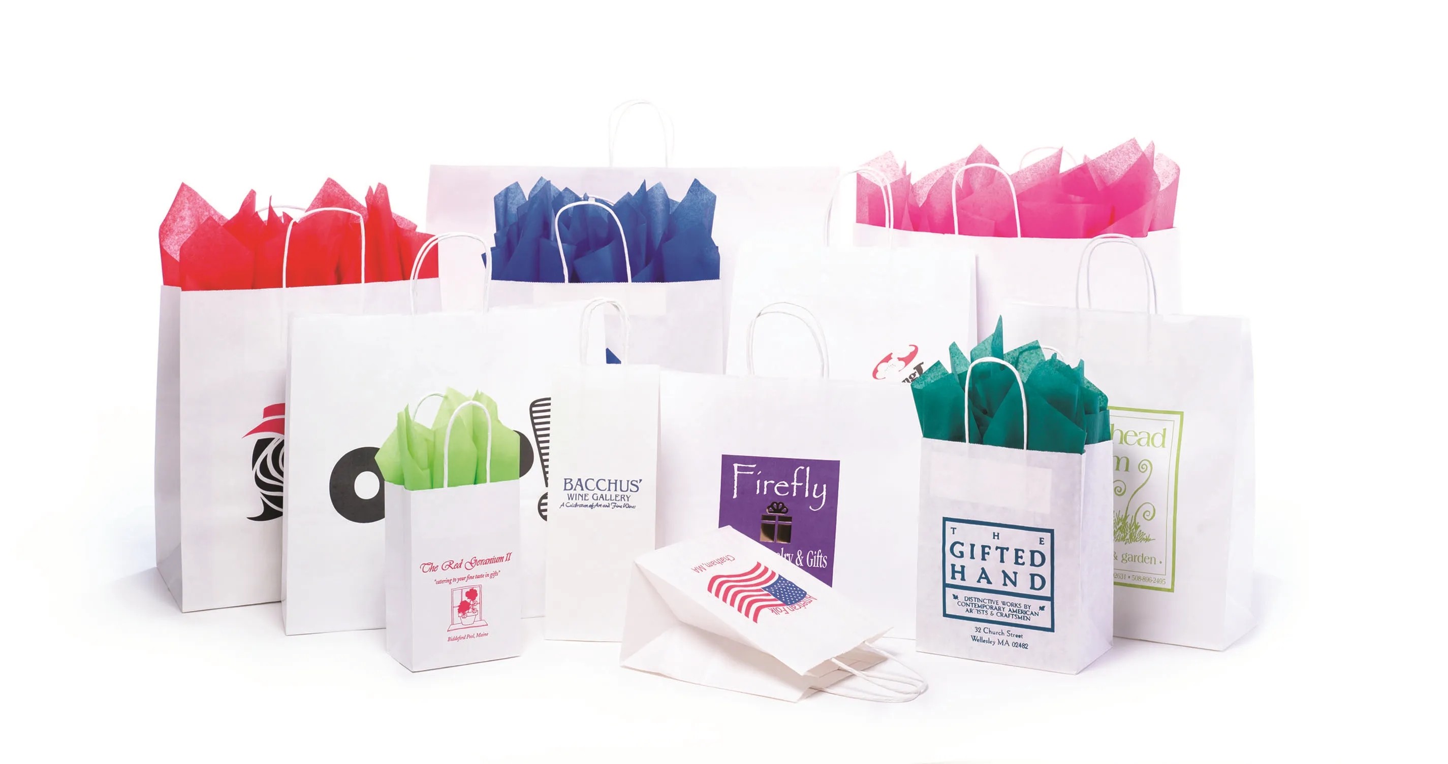 White Kraft Paper Shopping Bags (Large Sizes) Hot Stamped