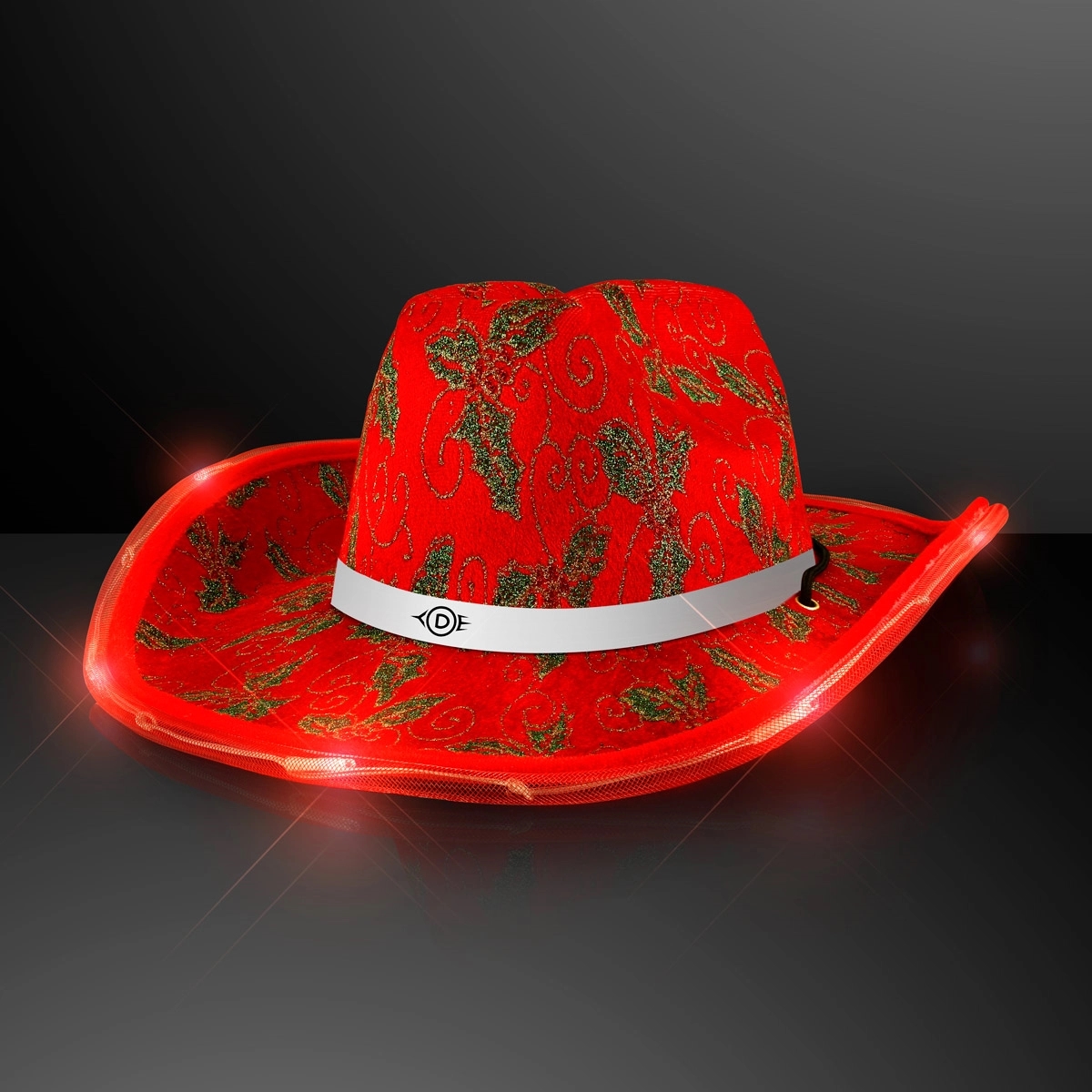 Christmas Cowboy Hats, Holly & Lights with White Band 2