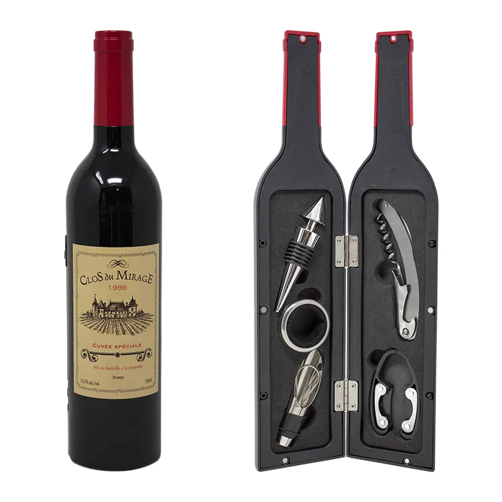 5-Piece Corkscrew Tool Set in Decorative Wine Bottle Case 2