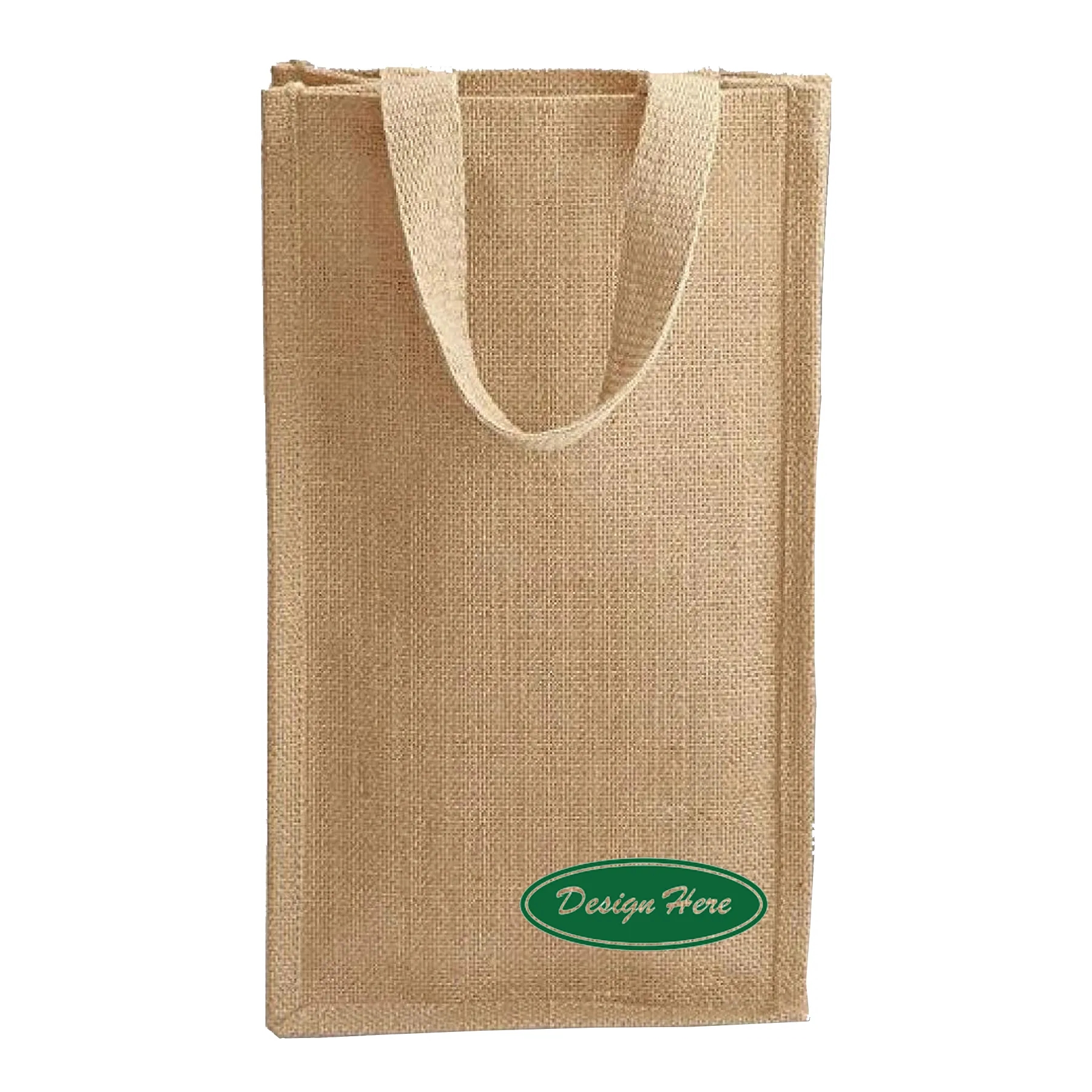 Jute Burlap Two Bottle Wine Gift Tote Bag, custom tote bag with logo imprint 1