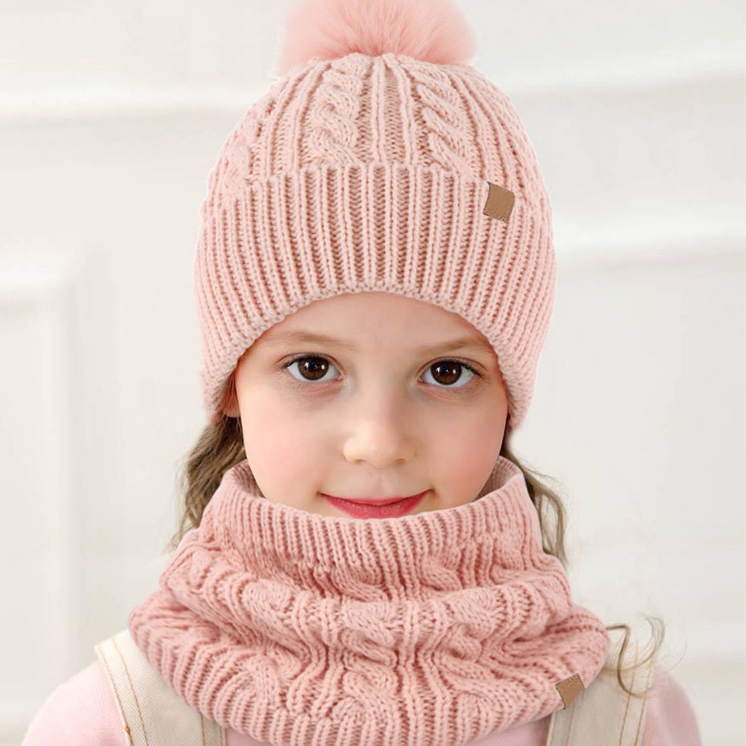 Winter Children's Warm Knitted Hat Scarf Gloves 3-Piece Set 3