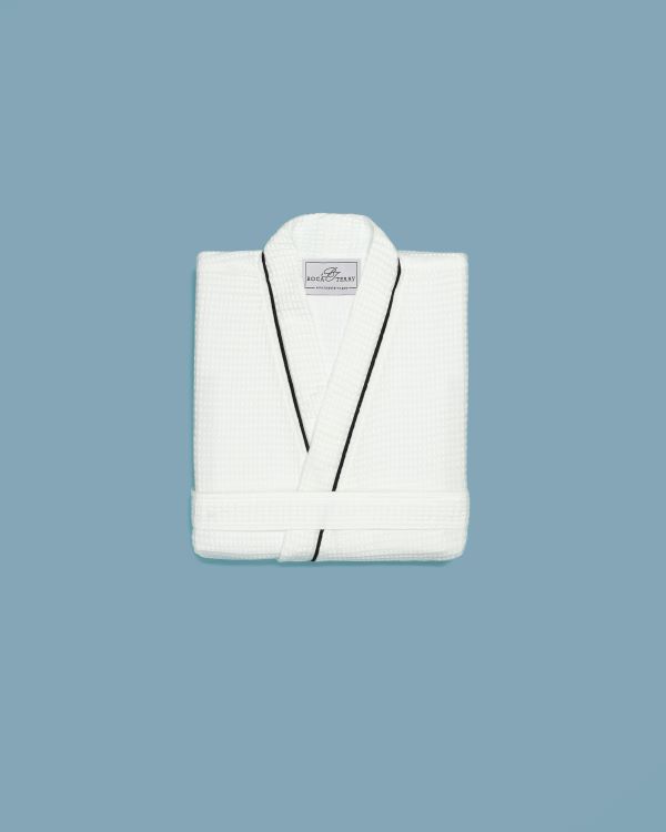Basic Kimono Collar Waffle Bathrobe w/ Piping 4