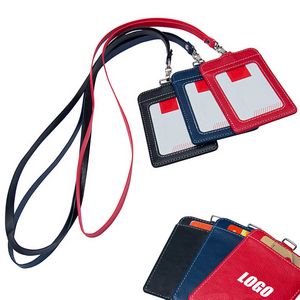 Textured 2 Pockets PU Leather Card Holder PU Lanyard 7