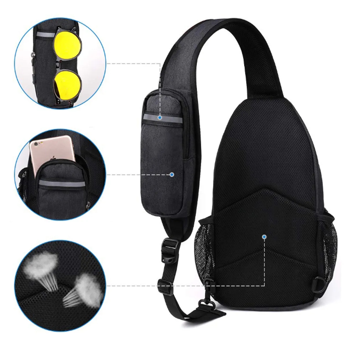 Anti-Theft Crossbody Sling Bag w/ Earphone Port Mash Pockets 4