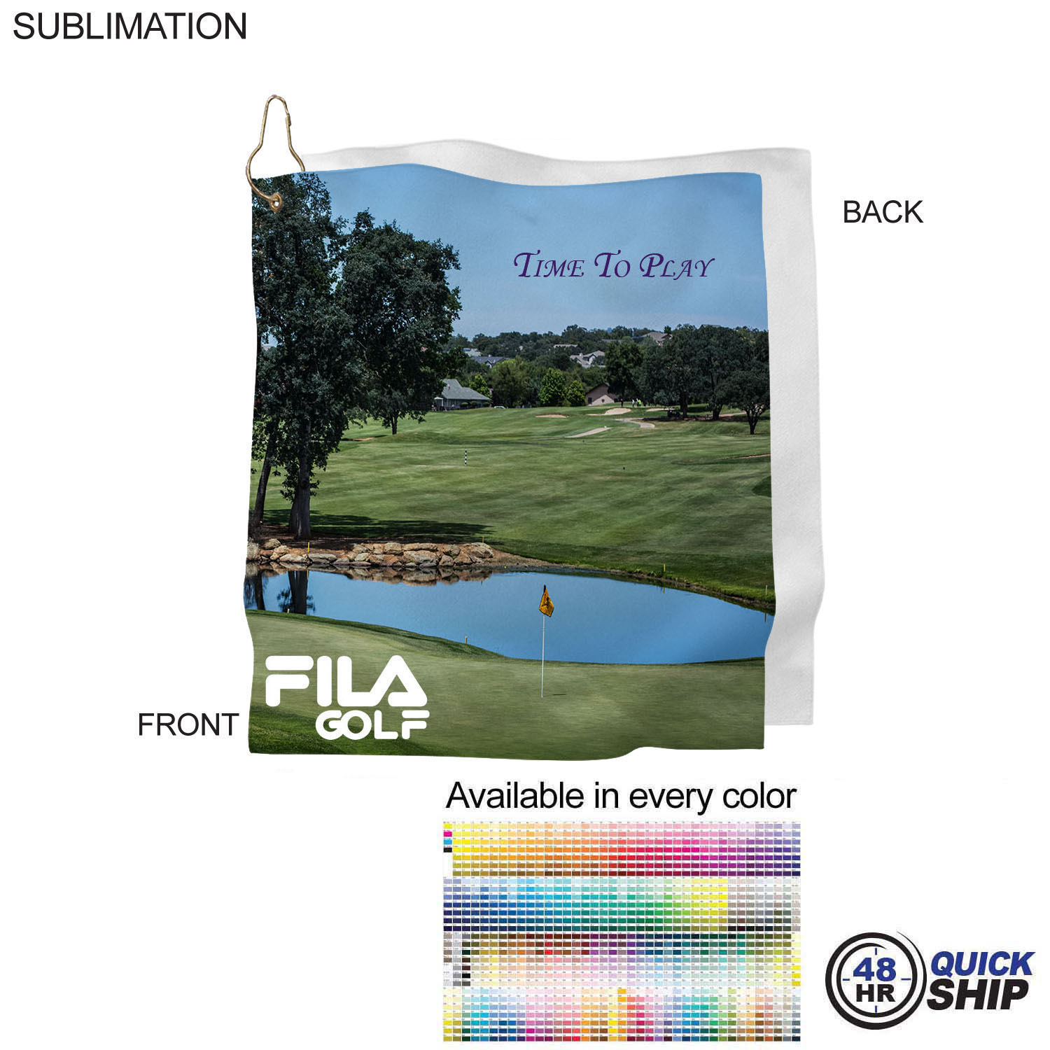 48Hr Quick Ship - Microfiber Suede Shammy Golf Towel, Finished size 15x15, Sublimated 5