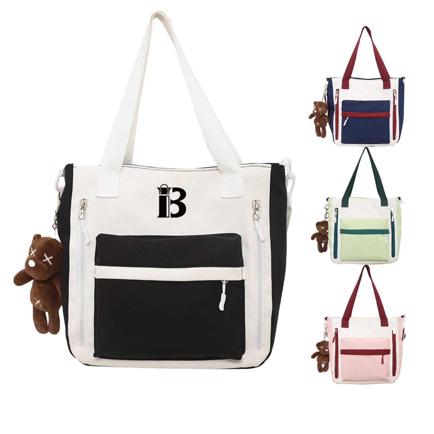 Large Capacity Canvas Contrasting Colors Tote Bag, custom tote bag with logo imprint 1