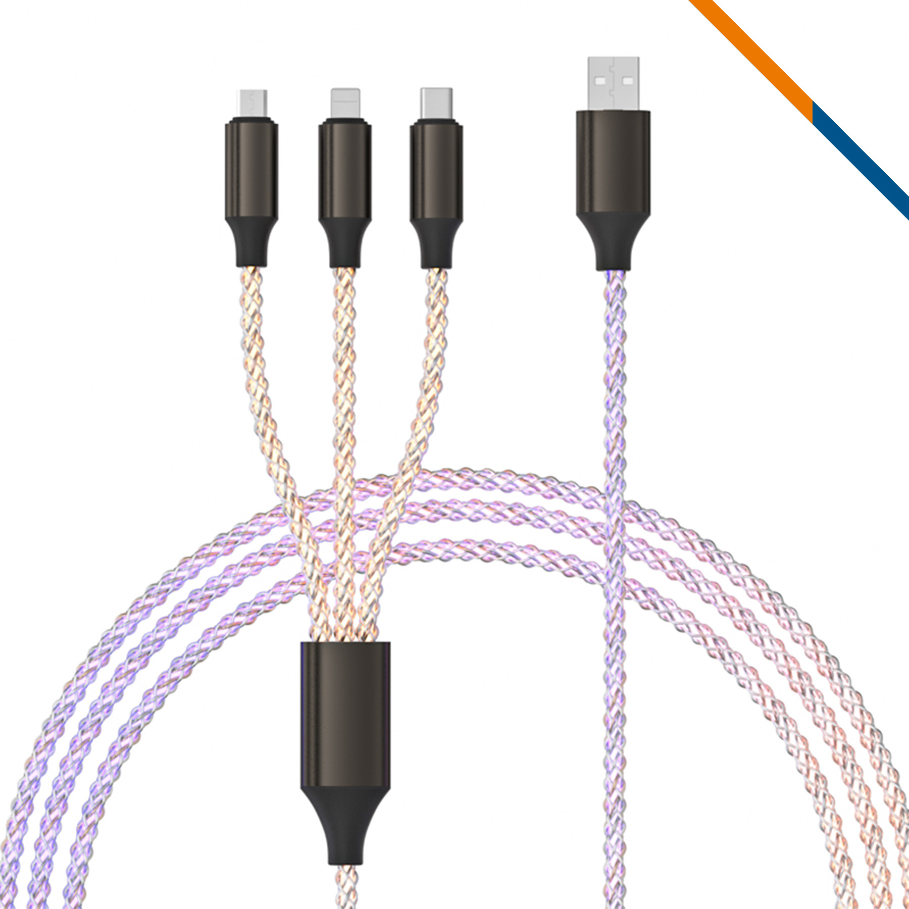 Viblux 3in1 Gradient Light Fast Charging Data Transfer Cable 3
