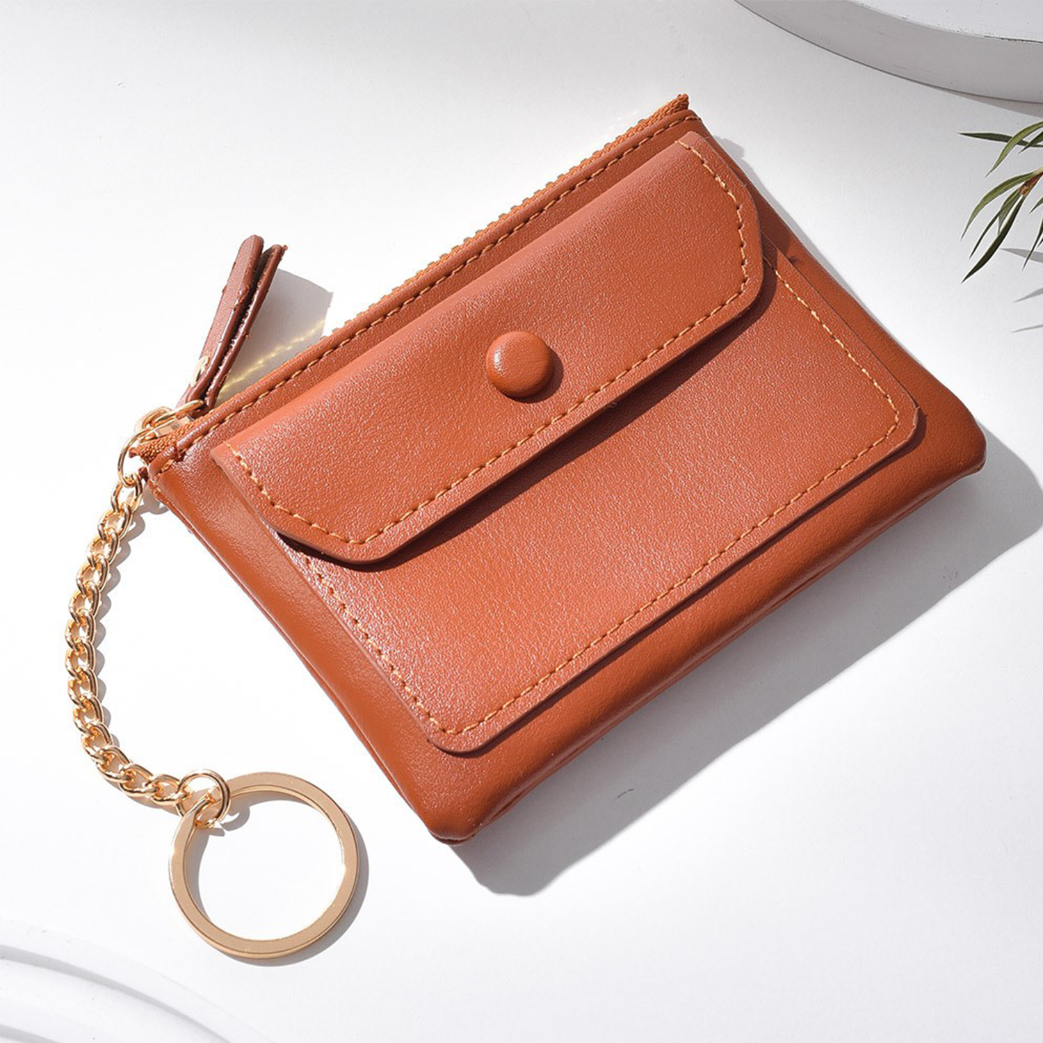 Mini PU Zipper Coin Purse With Keychain 3