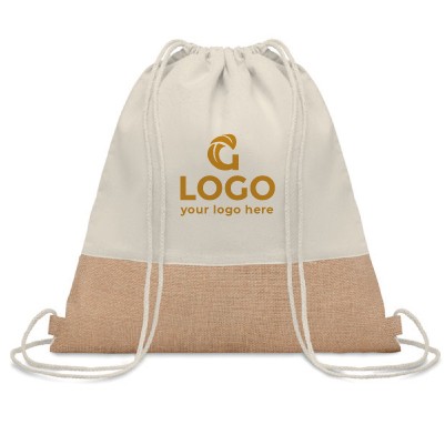 Two Tone Cotton Burlap Drawstring Bag ( 14.5'' X 16'' ) 4