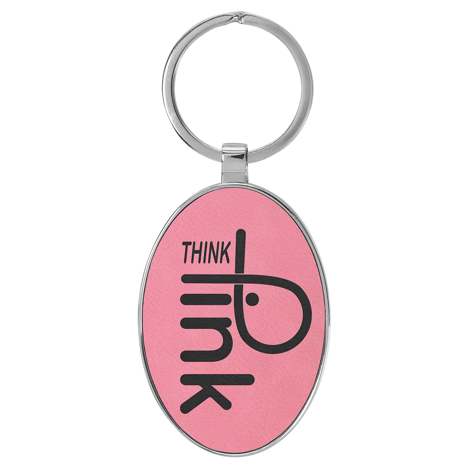 3" x 1 3/4" Leatherette/Metal Pink Oval Keychain 1