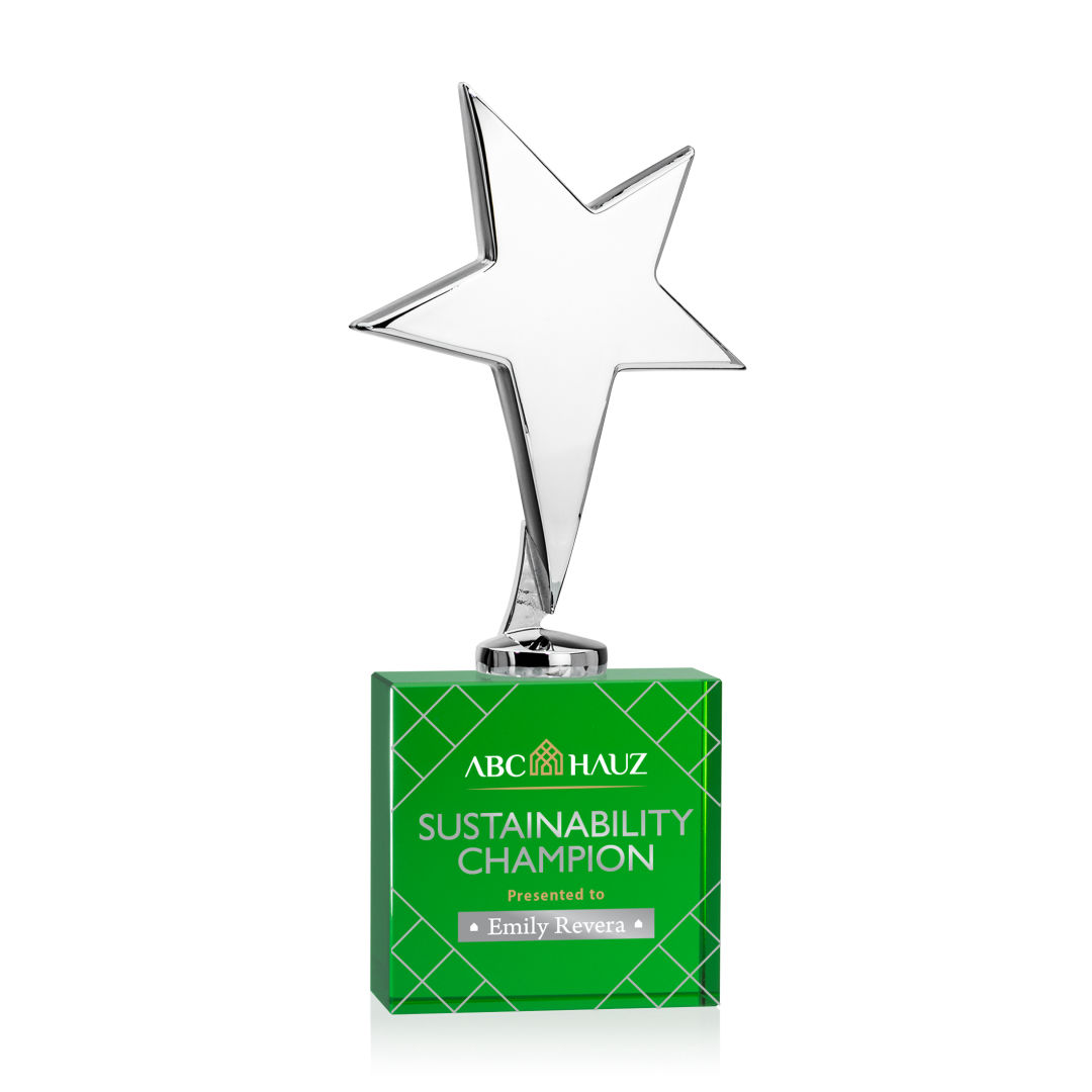 Tuscany Chrome Star VividPrint™ Award on Woodlawn Base-Green