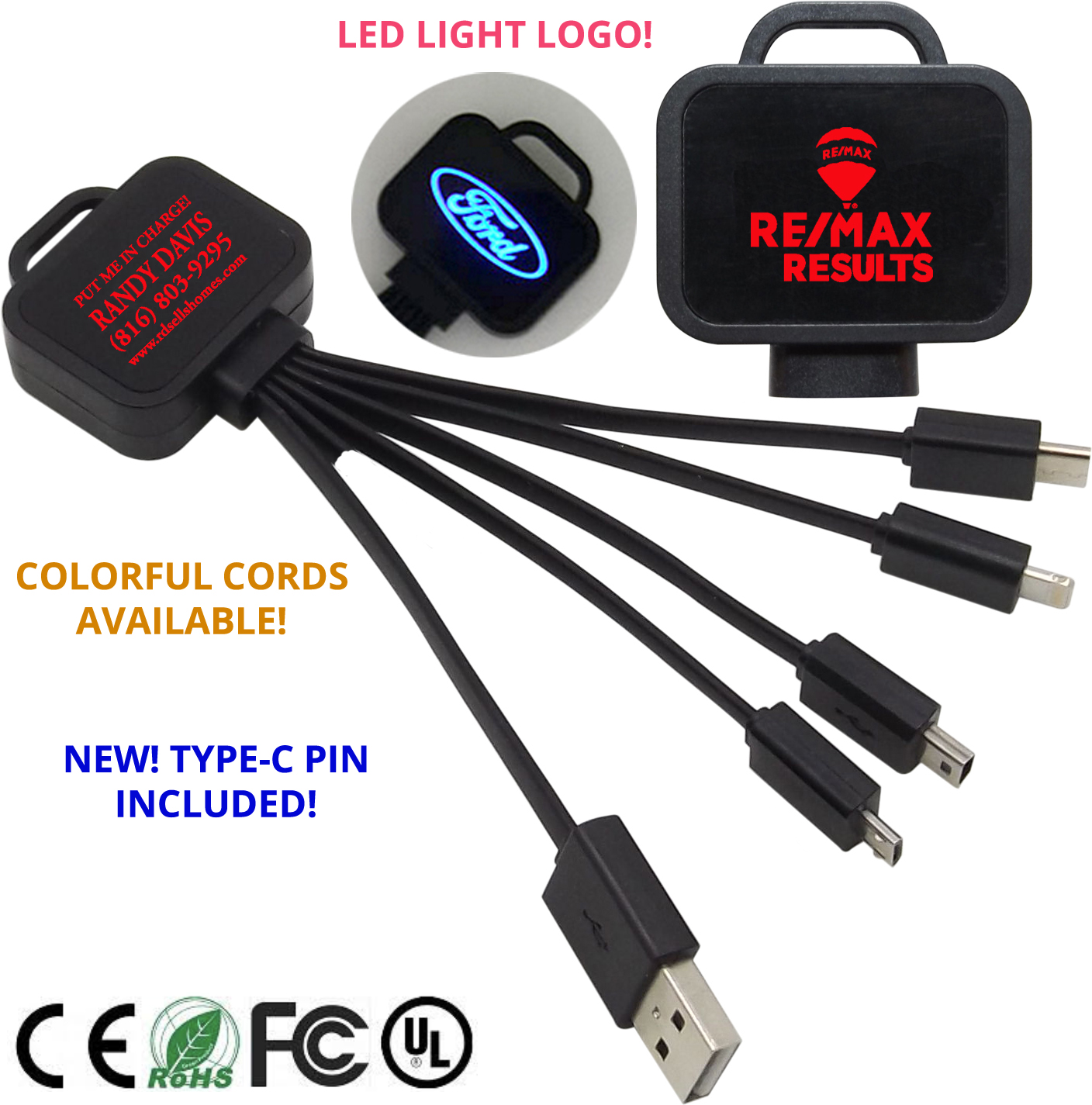 USB Universal Charging Cable LED Neon Light Logo - W/ Type C 2