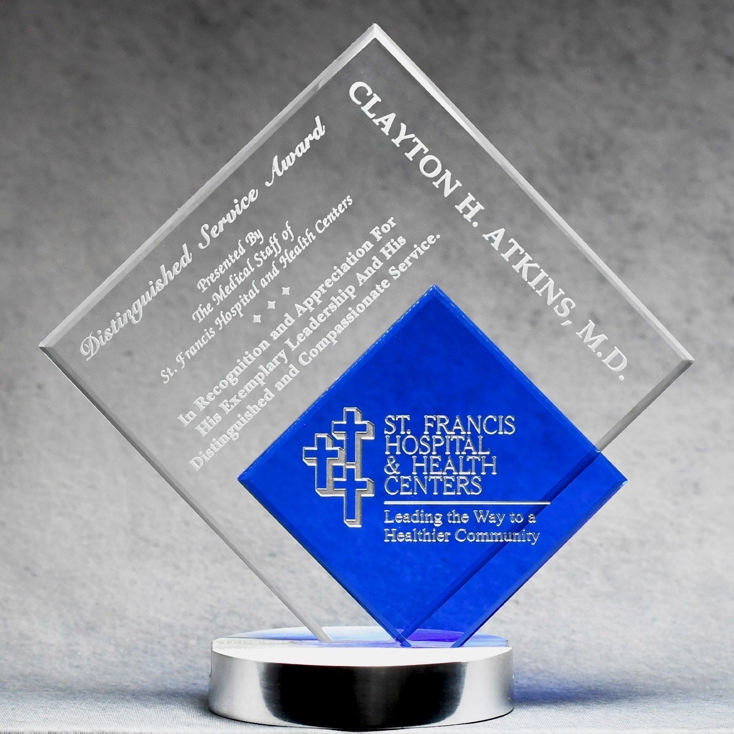 Crystal With Blue Inset Diamond Shape 2