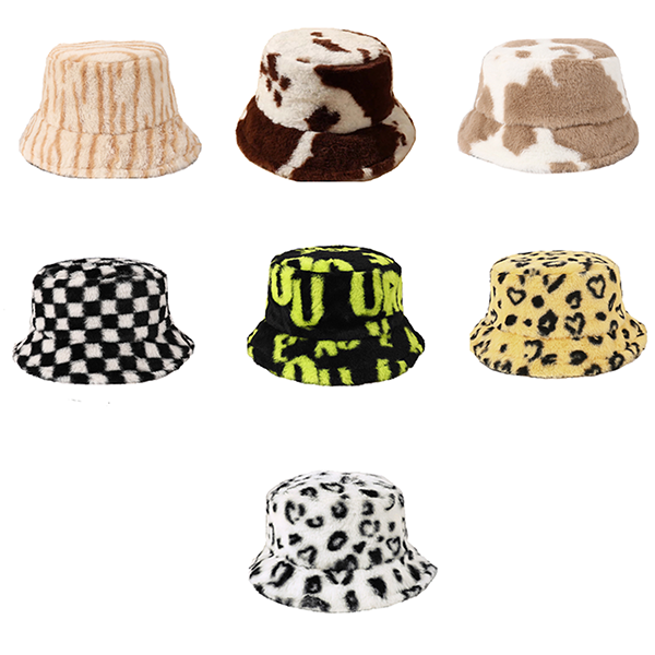 Stock Print Faux Fur Bucket Hat with Custom Logo 7