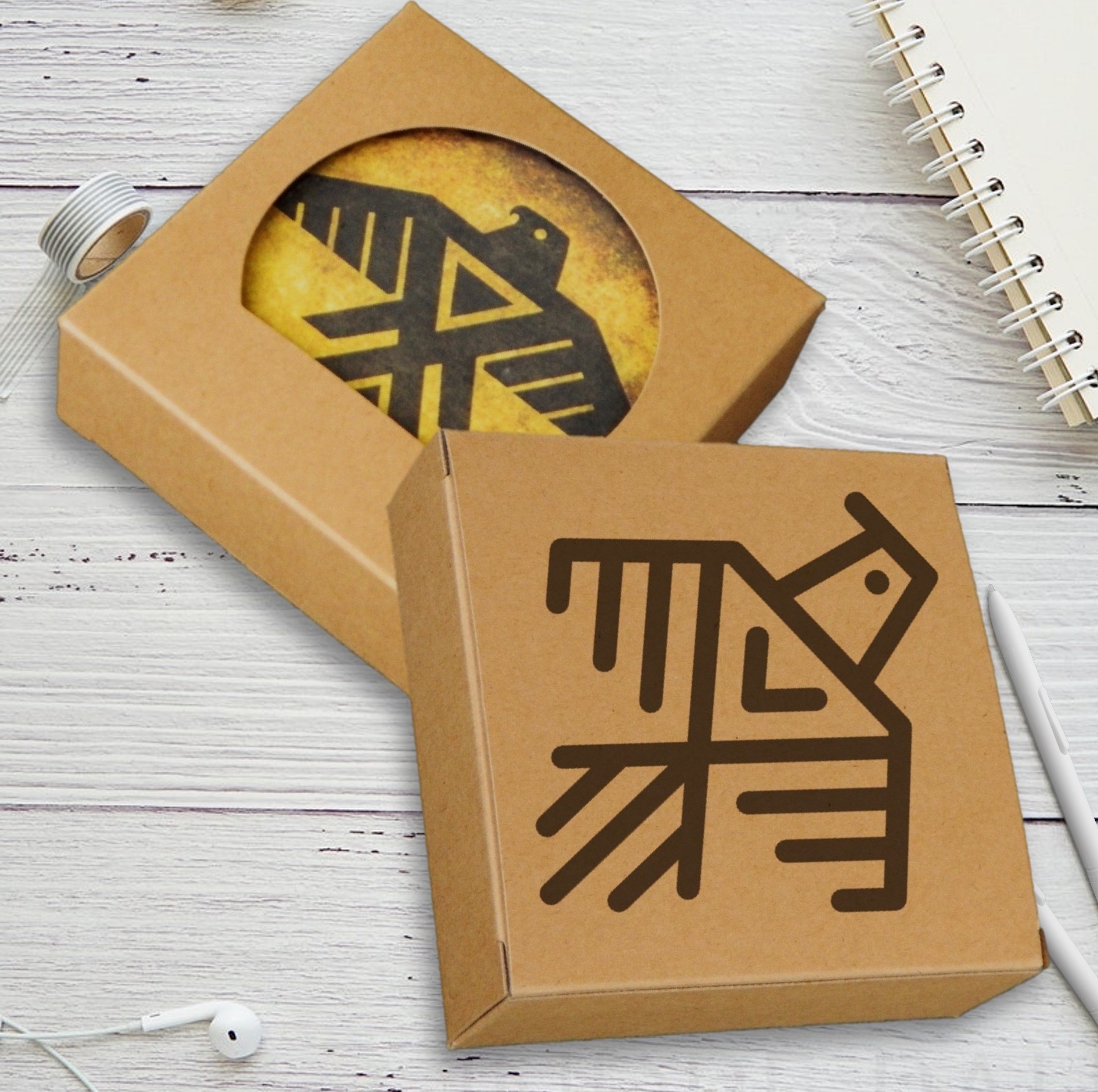 4 Round Custom Printed Coaster Box Set with Custom Print on Back of Box 4