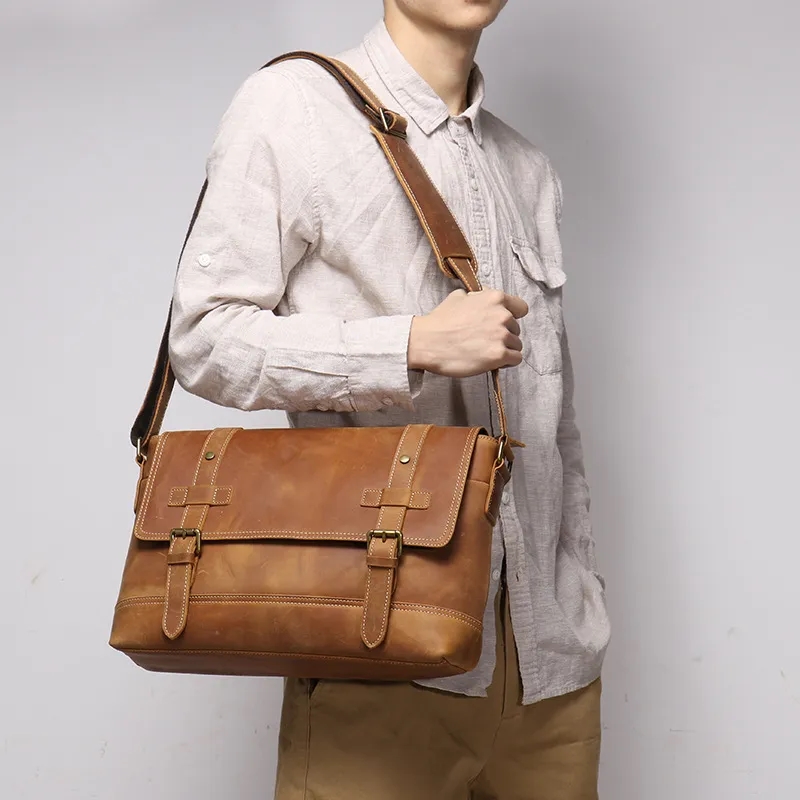 Crazy Horse Leather Messenger Bag 5