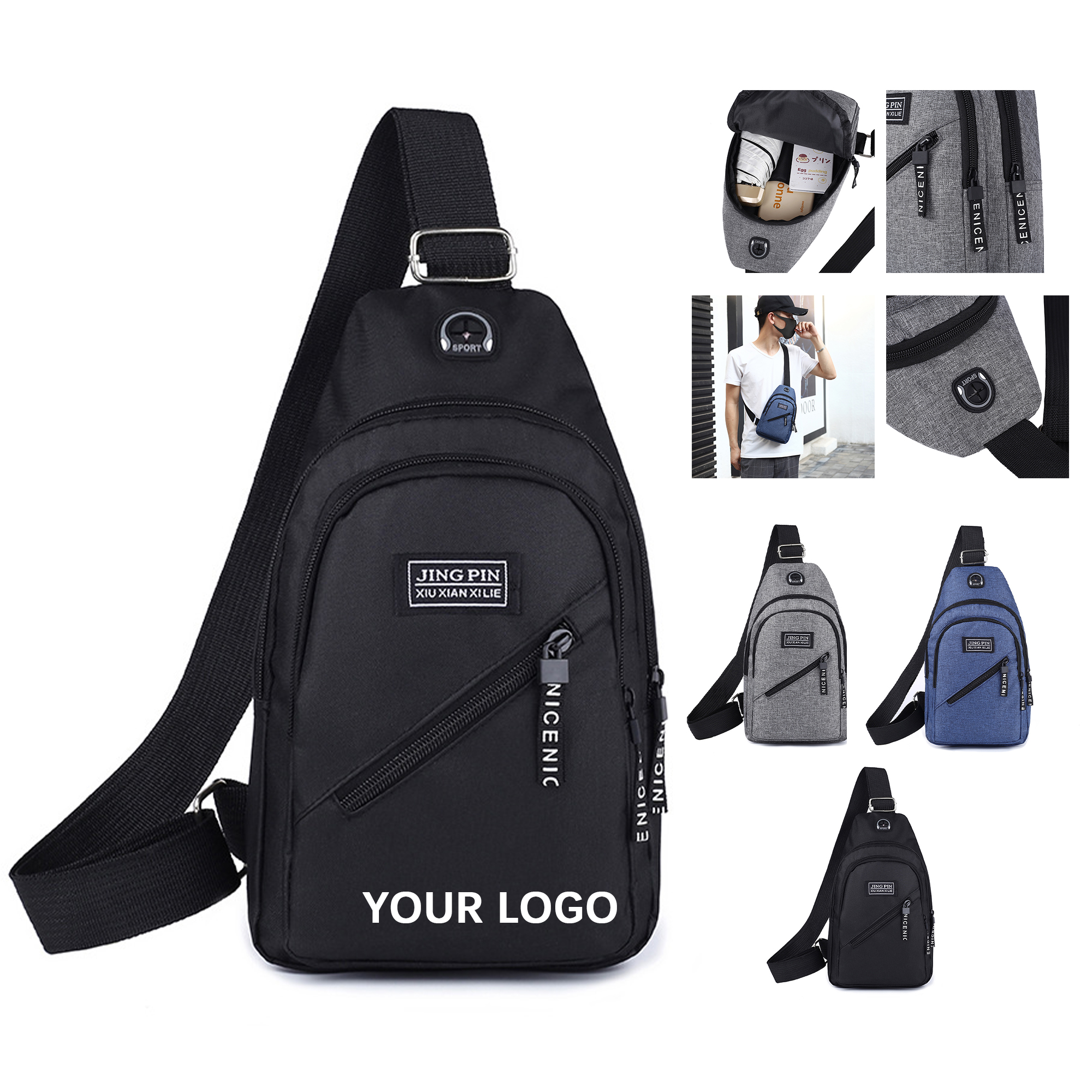 Oxford Sling Backpack With Earphone Port 13" x 6.7" x 3.54" 5