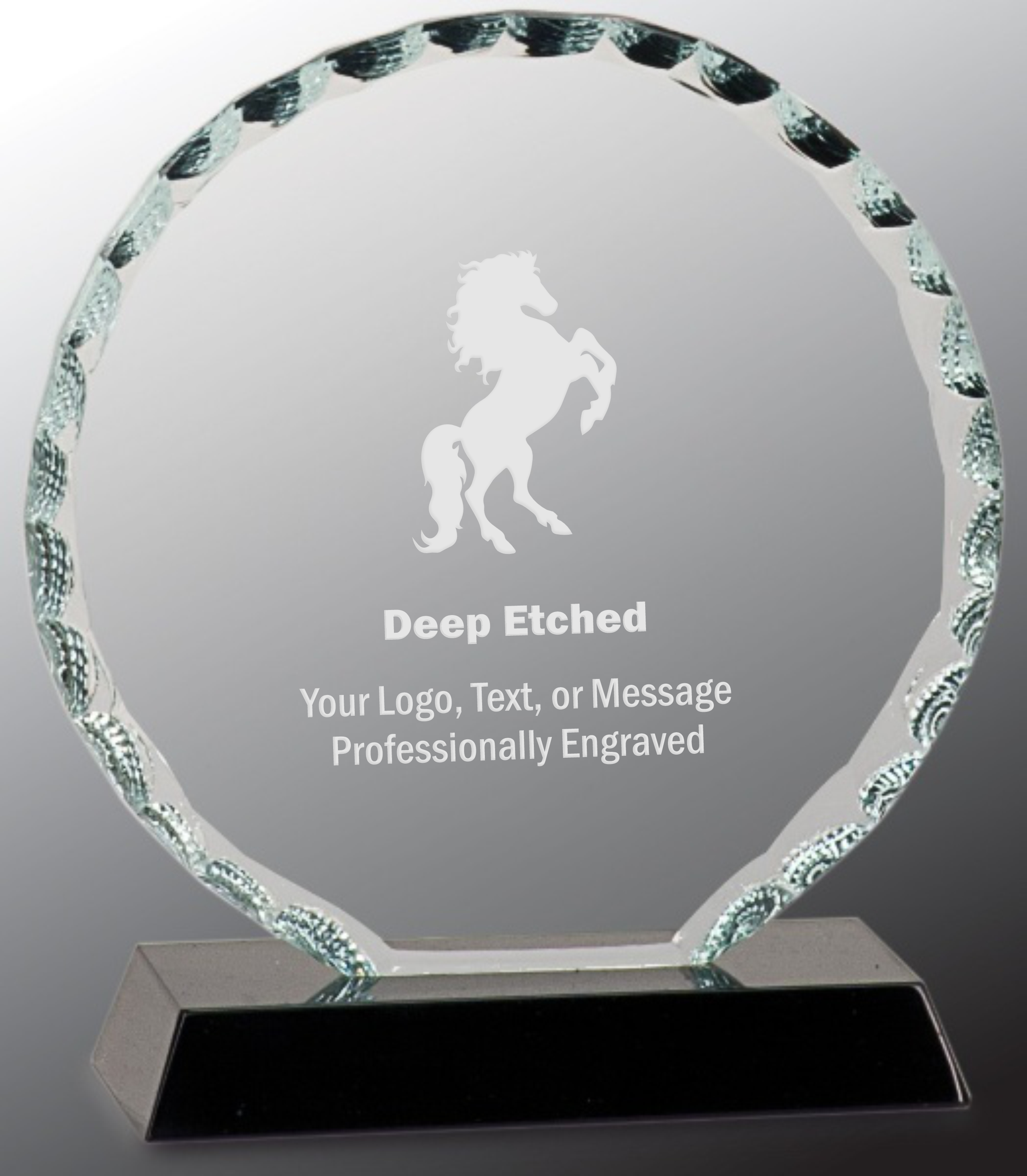 5" Round Facet Glass Award on Black Base