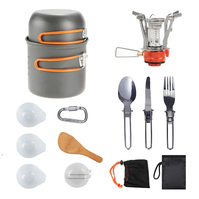 Camping Cookware Mess Kit Set with Stove 10pcs set 3