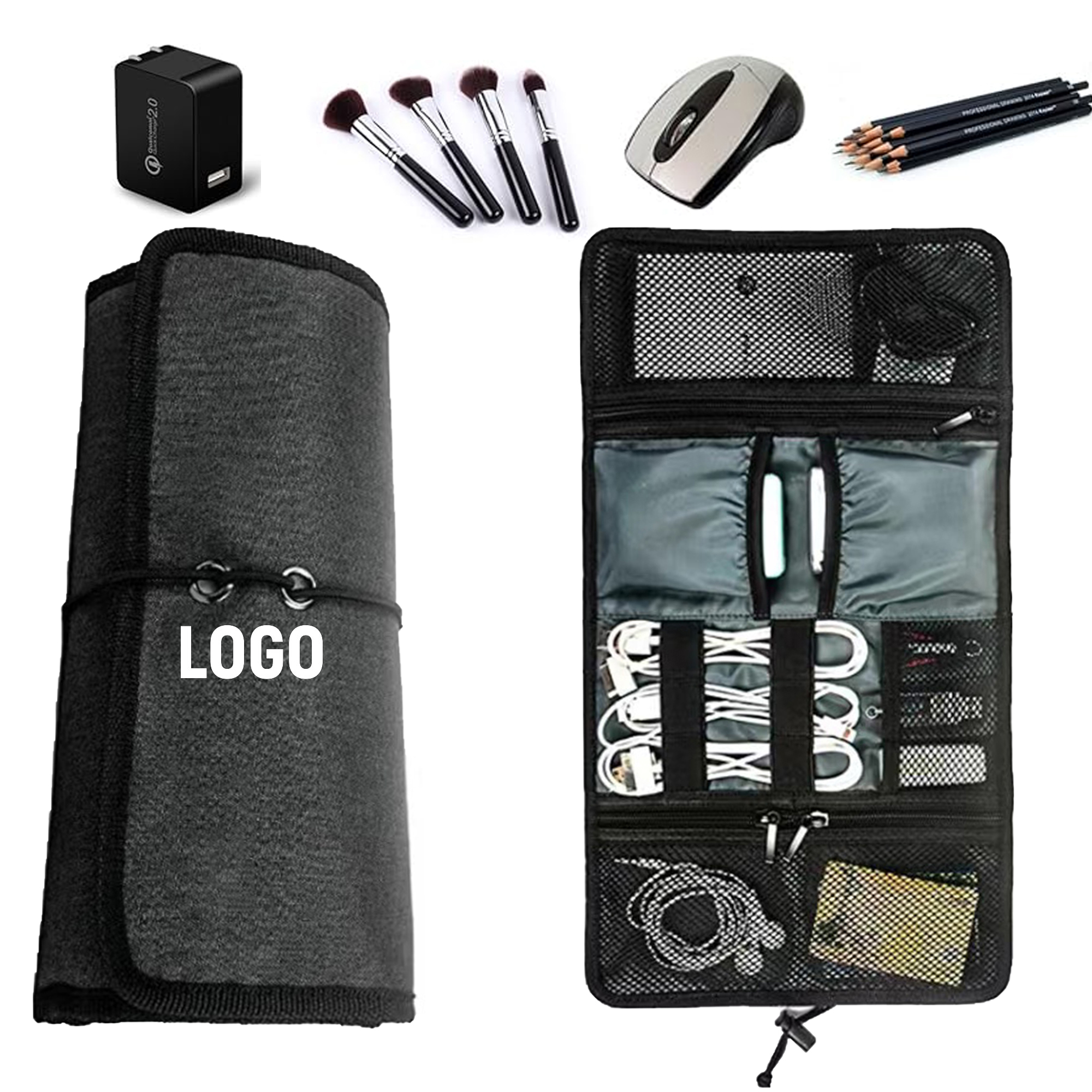 Folded Canvas Cable Organizer Bag 3