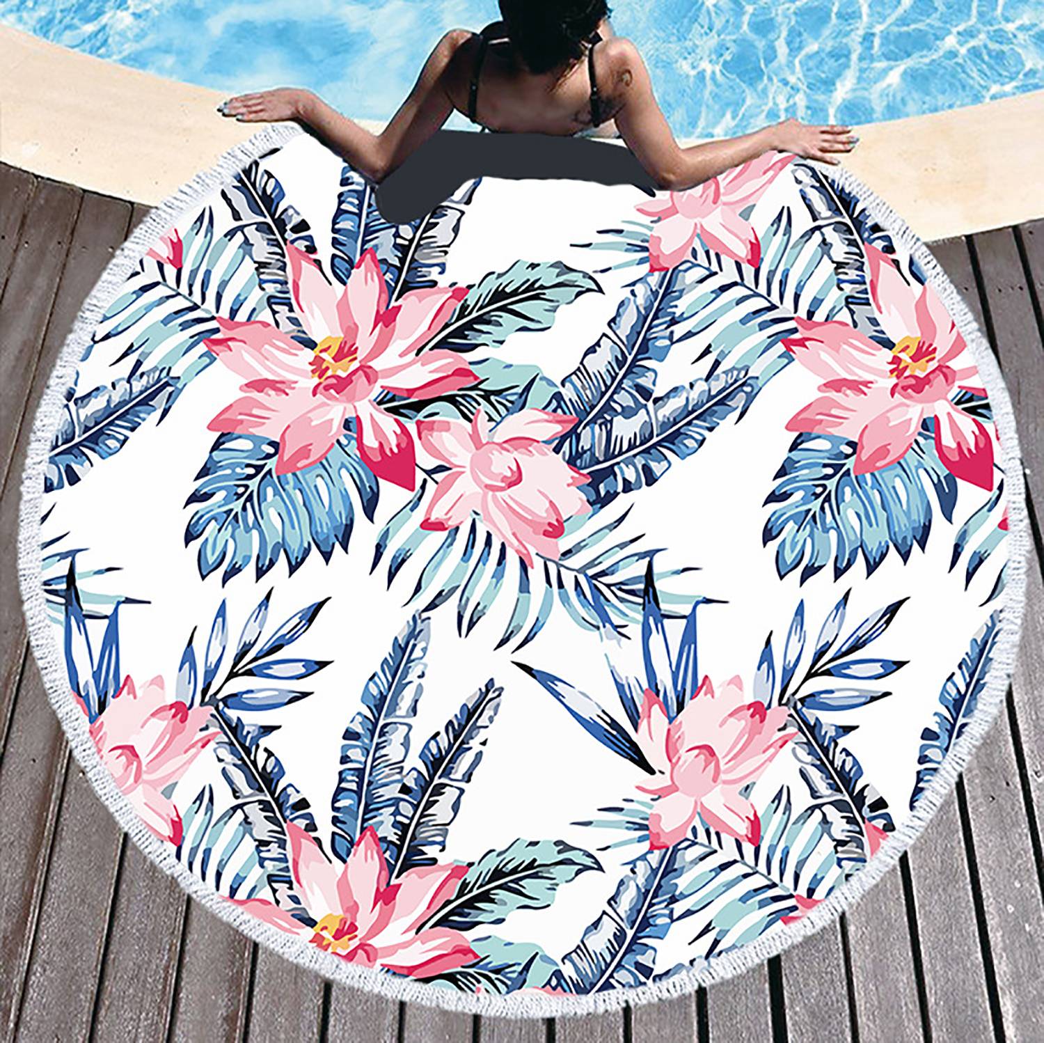 Round Quick Dry Beach Towel w/ Tassel 8