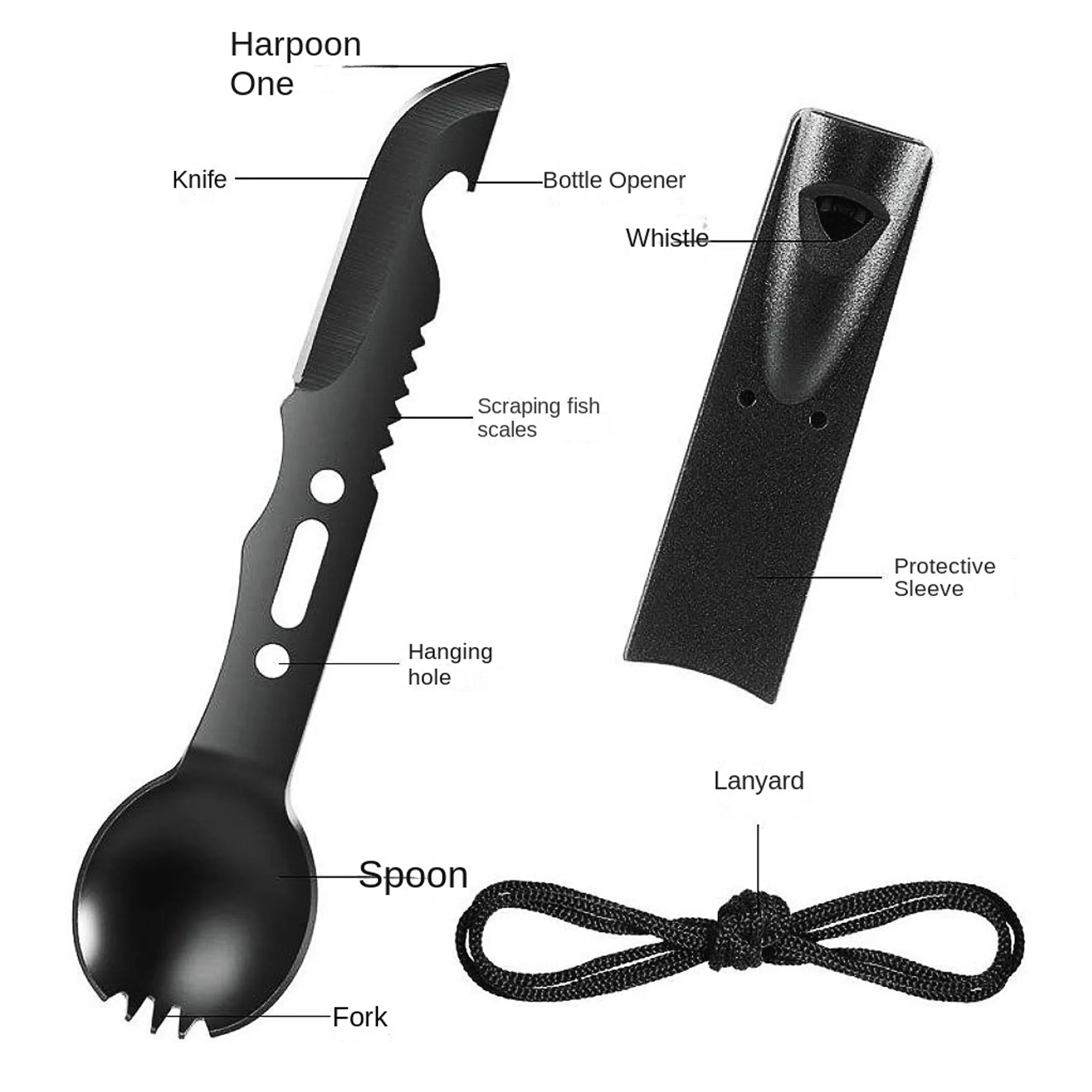 7 in 1 Camping Spoon Fork with Whistle 2