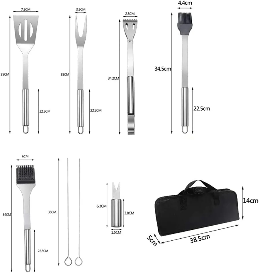 Stainless Steel BBQ Grill Tool Kit with Carrying Bag 20pcs 10