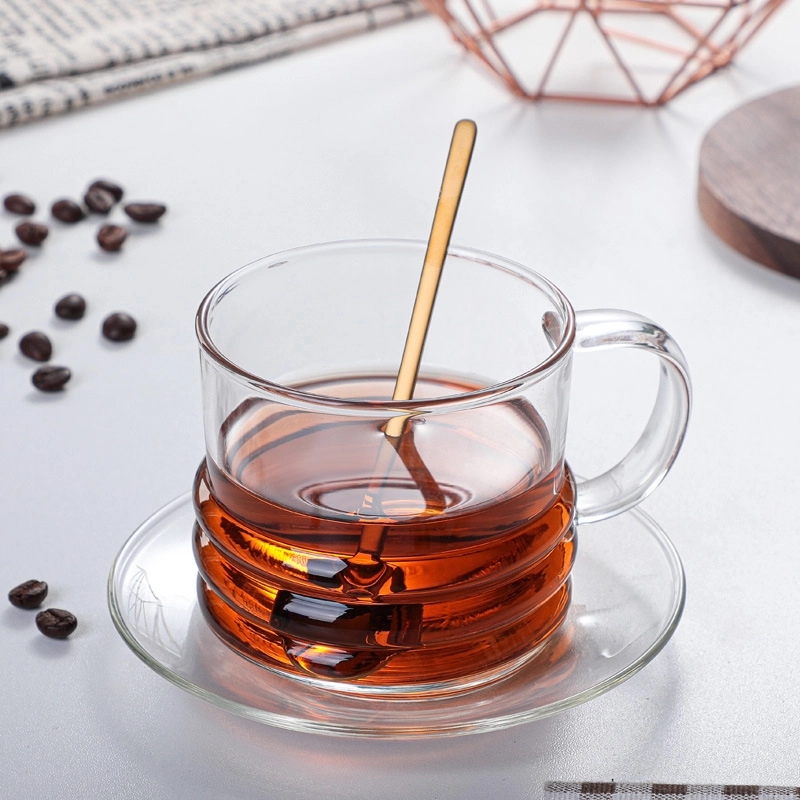 Custom 10 OZ. Glass Tea Cup Coffee Mug with Saucer Set 1