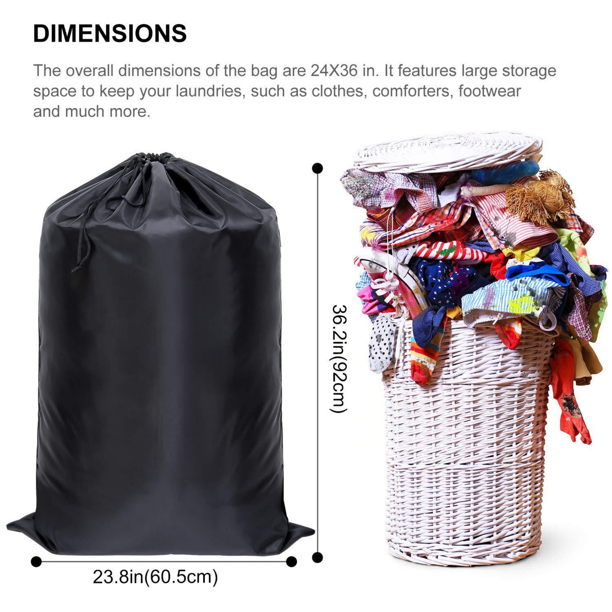 36.2 x 23.8" Sturdy Foldable Clothes Hamper Bag With Shoulder Straps 3