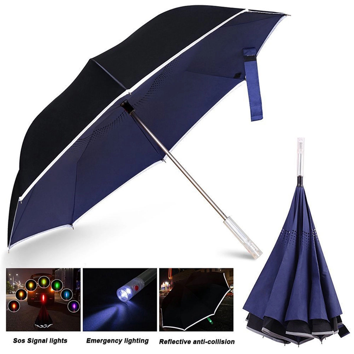 LED Light Straight Handle Double Reverse Umbrella 2