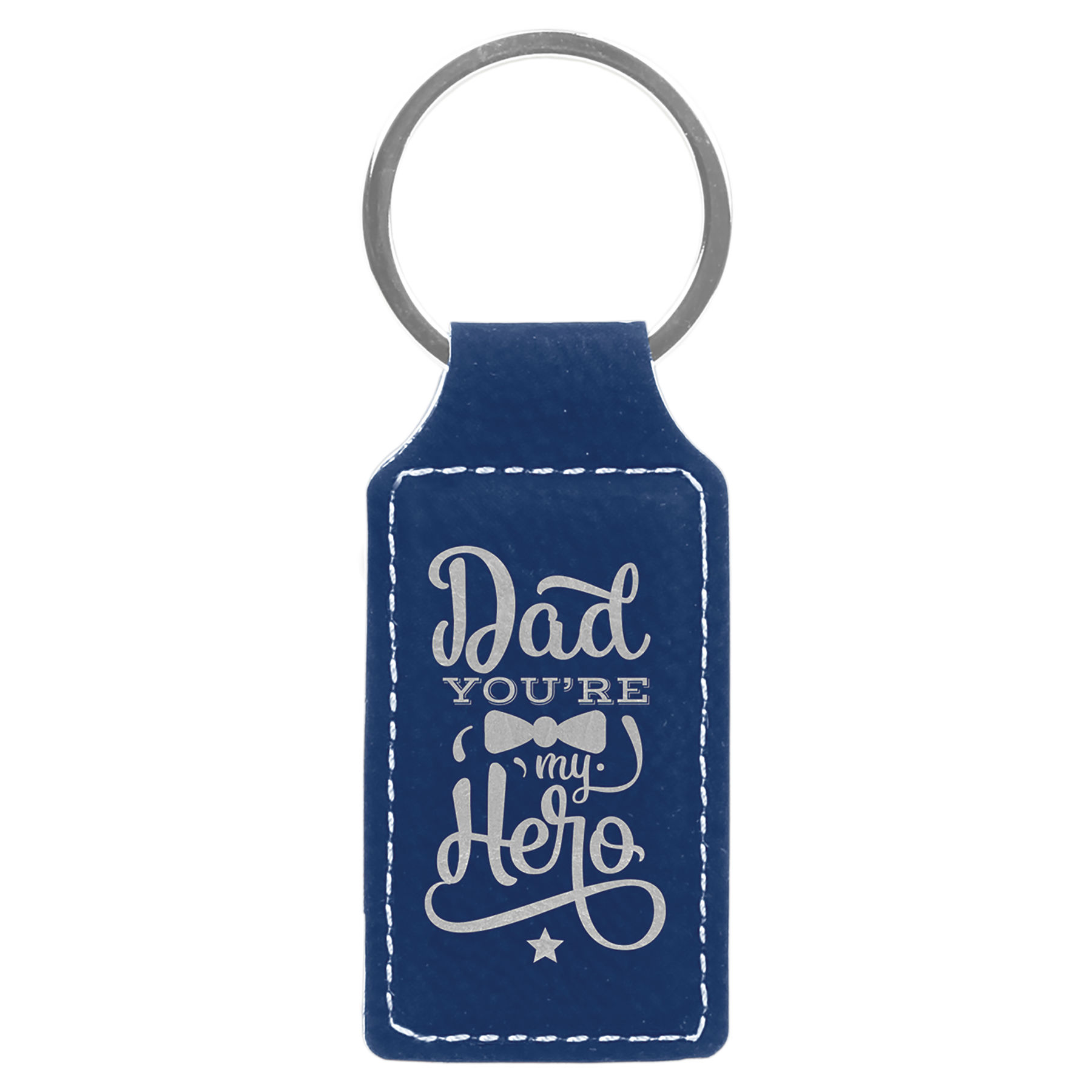 2 3/4" x 1 1/4" Blue/Silver Leatherette Rectangle Keychain 2