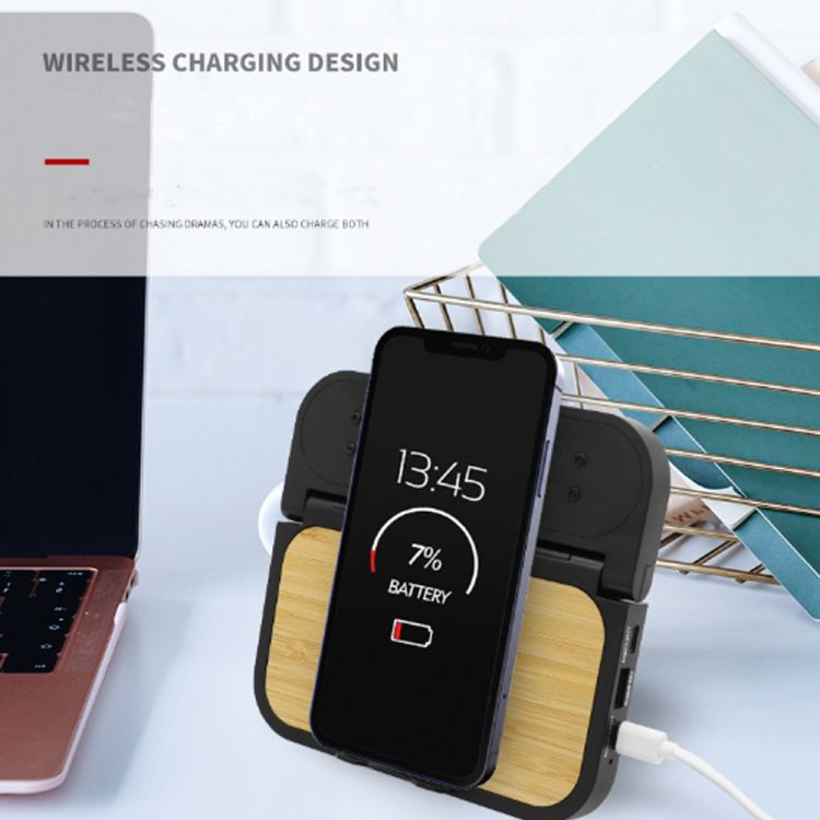 Bamboo 3-in-1 Wireless Charging Pad with Digital Clock 2