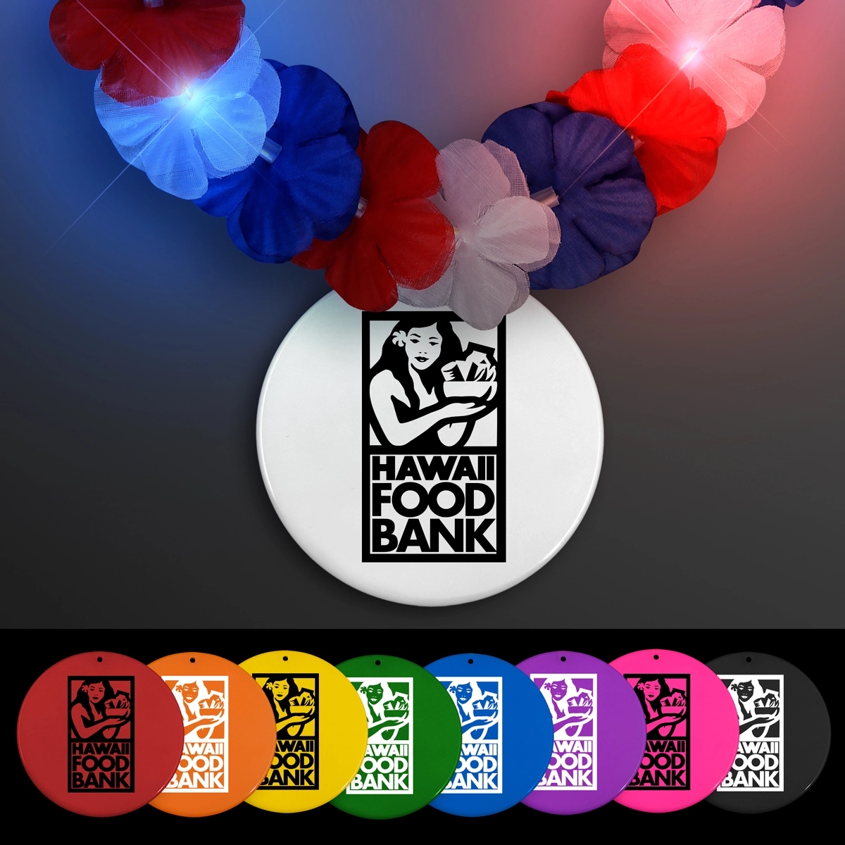Red, White & Blue LED Hawaiian Lei with Medallion 1