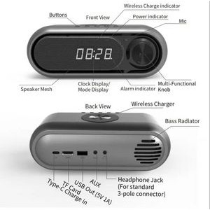 Bedside Radio Alarm Clock Speaker with QI Wireless Charger 5