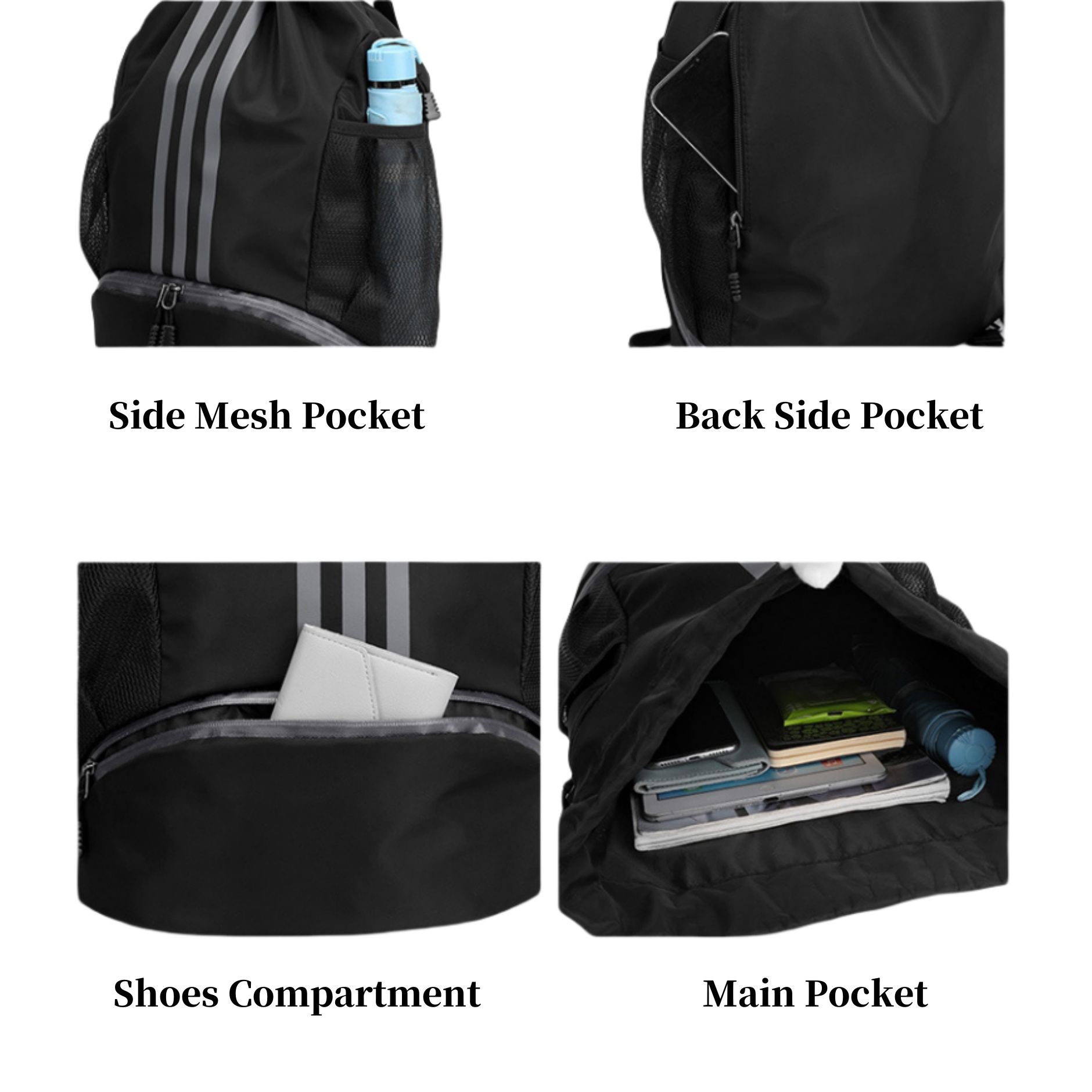 Sports Drawstring Backpack with Shoes Compartment 5