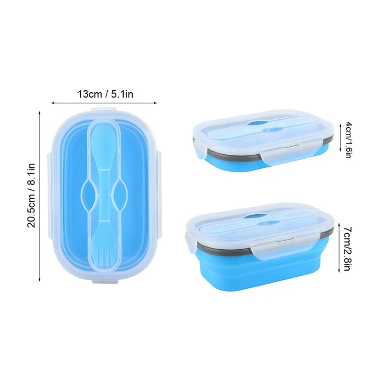 20Oz. Collapsible Silicone Lunch Box with Lid and Cutlery 7