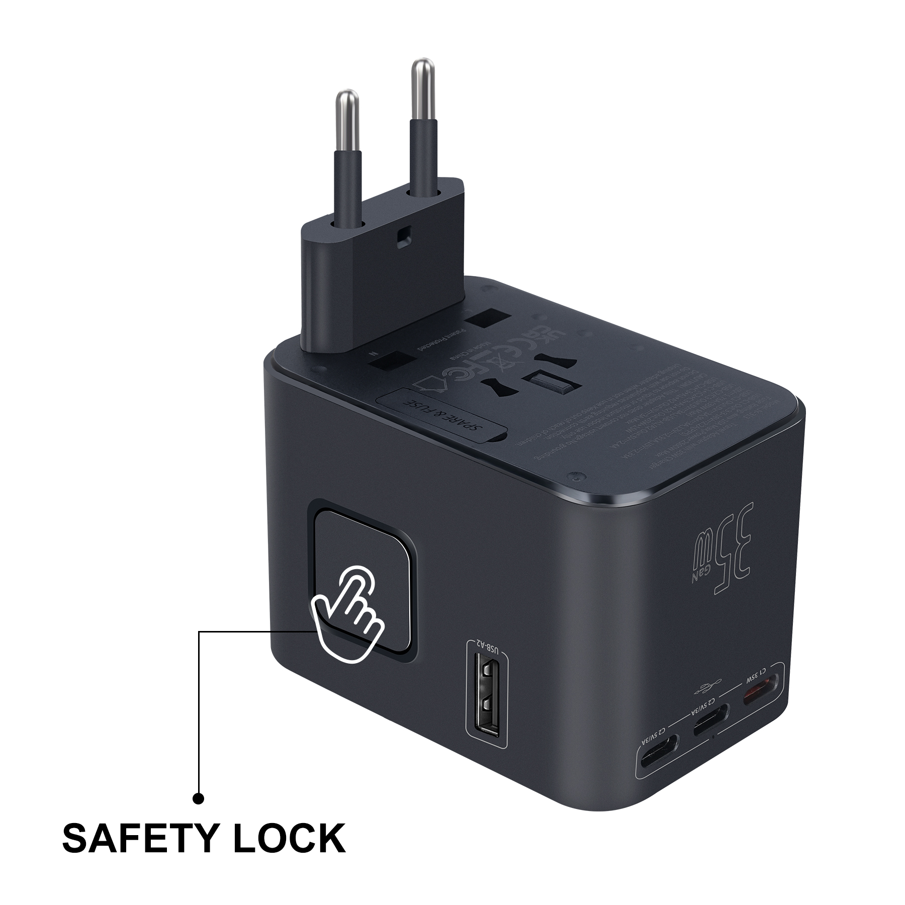 35W Universal Travel Adapter With 5 USB Ports And PD Fast Charging 14