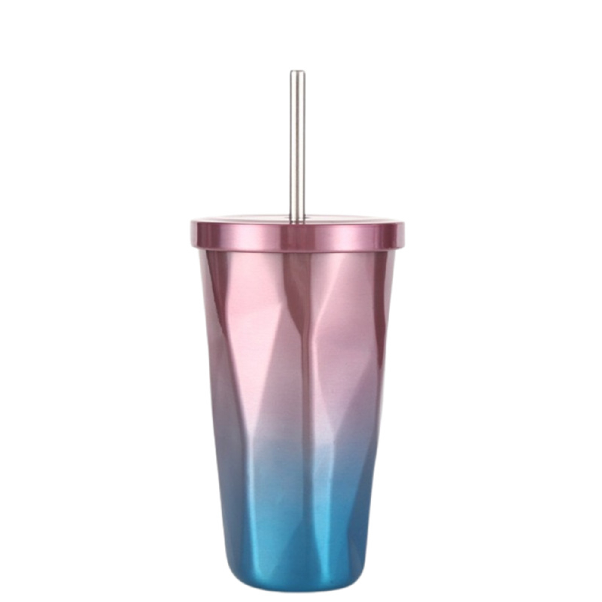 16 Ounce Diamond Shape Travel Tumbler With Straw 2.75" x 7.1" 19
