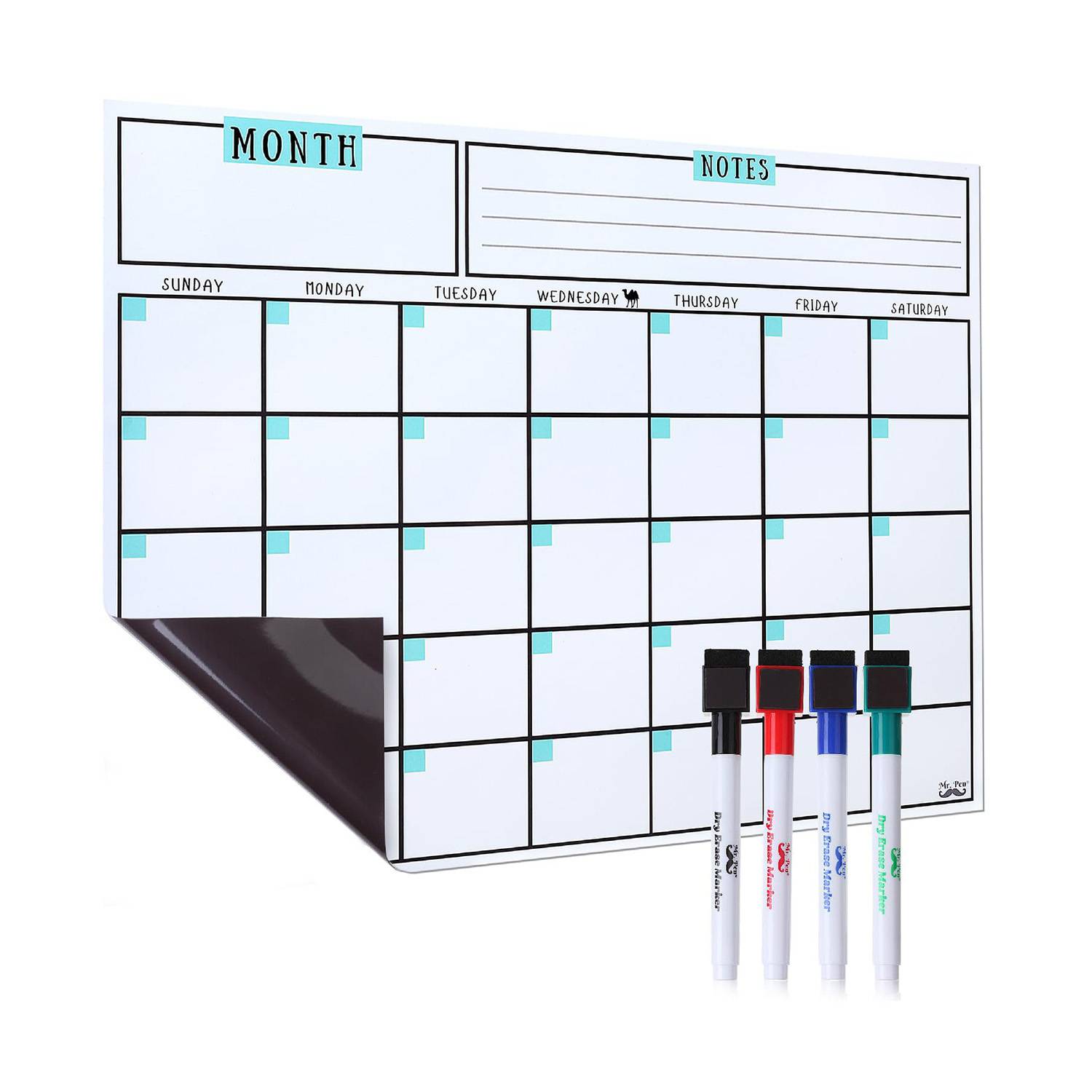 PVC Magnetic Reusable Fridge Whiteboard Calendar w/4 Markers 5