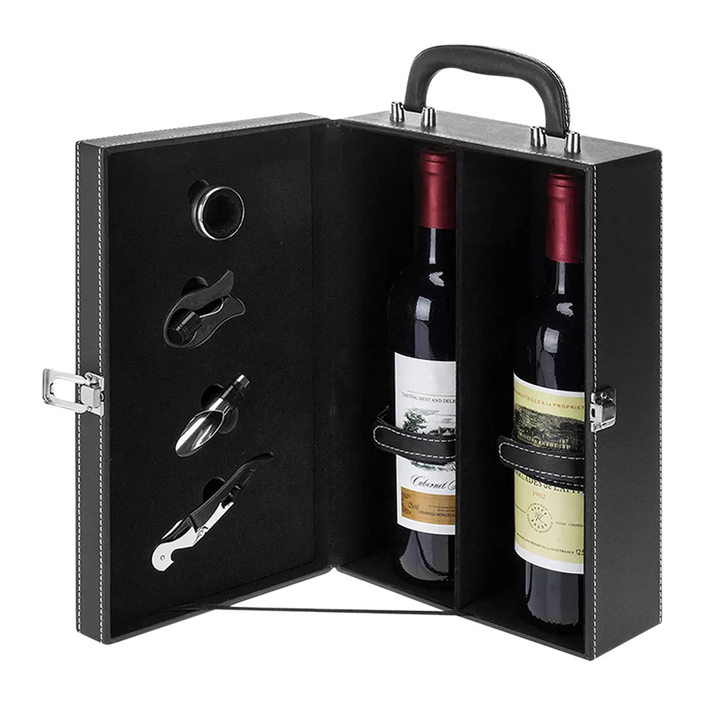 2-Bottle Wine Suitcase with 4-piece Corkscrew Tool Set 1