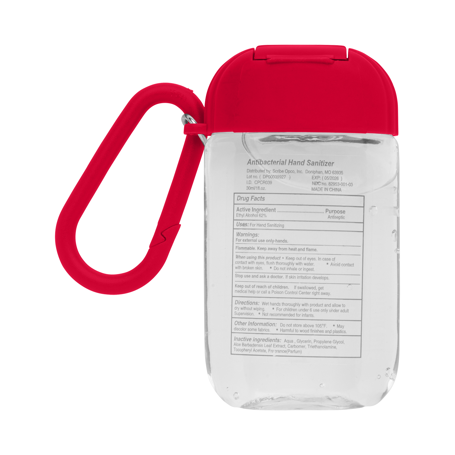 1 oz Hand Sanitizer Gel and Carabiner