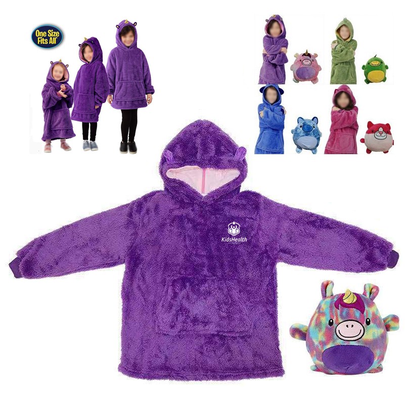 Children Pullover Cartoon Blanket Hoodie Plush Animal Pillow Blanket 2