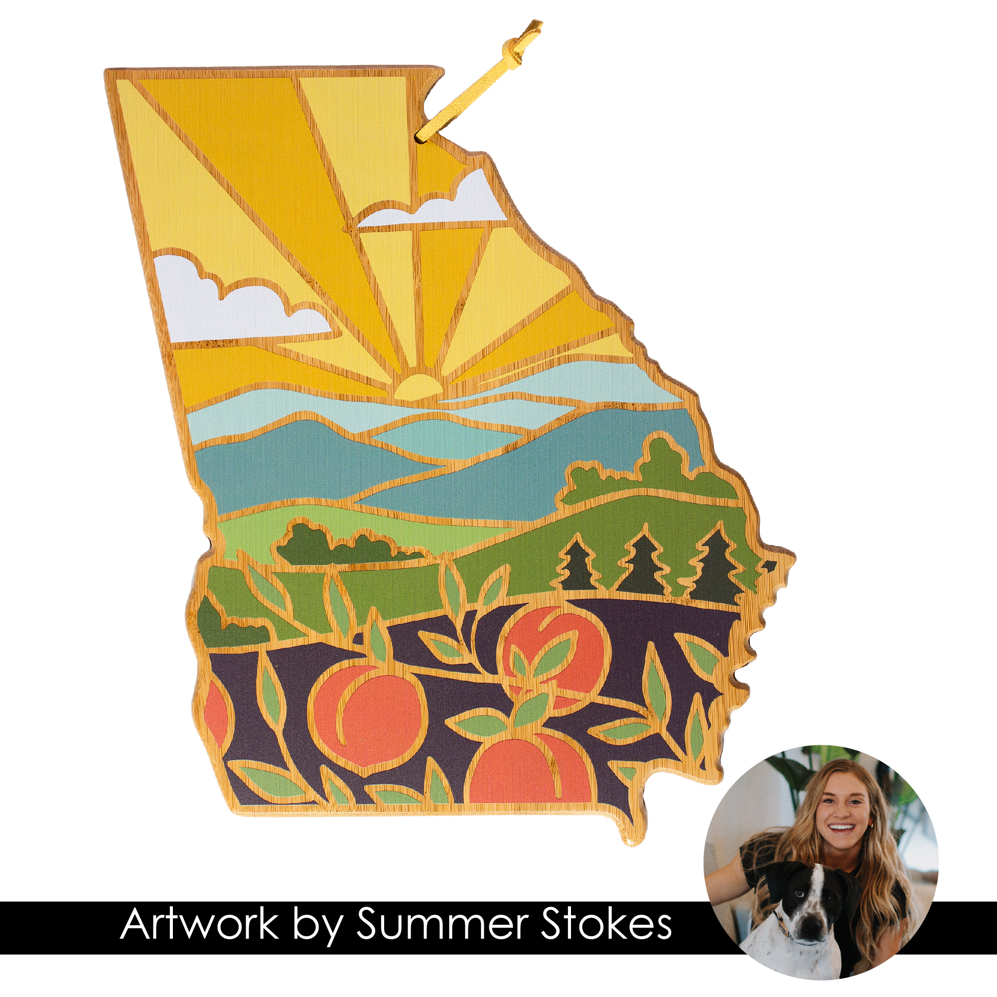 Georgia State Shaped Serving and Cutting Board with Artwork by Summer Stokes 2
