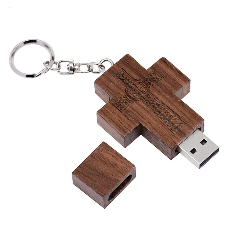 32GB Wood Cross USB Flash Drive w/Keychain 5