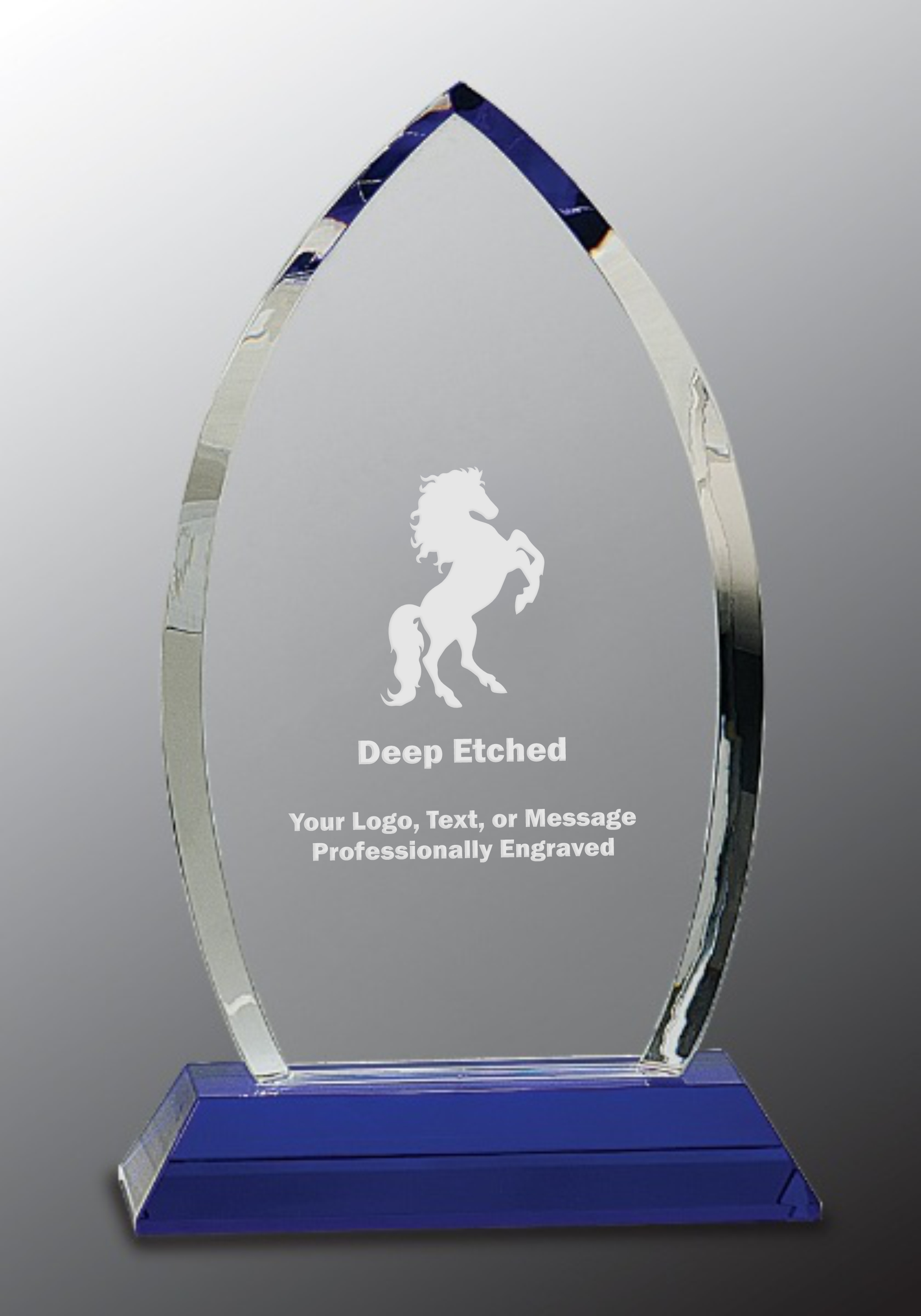 10" Crystal Oval Award on Blue Pedestal Base