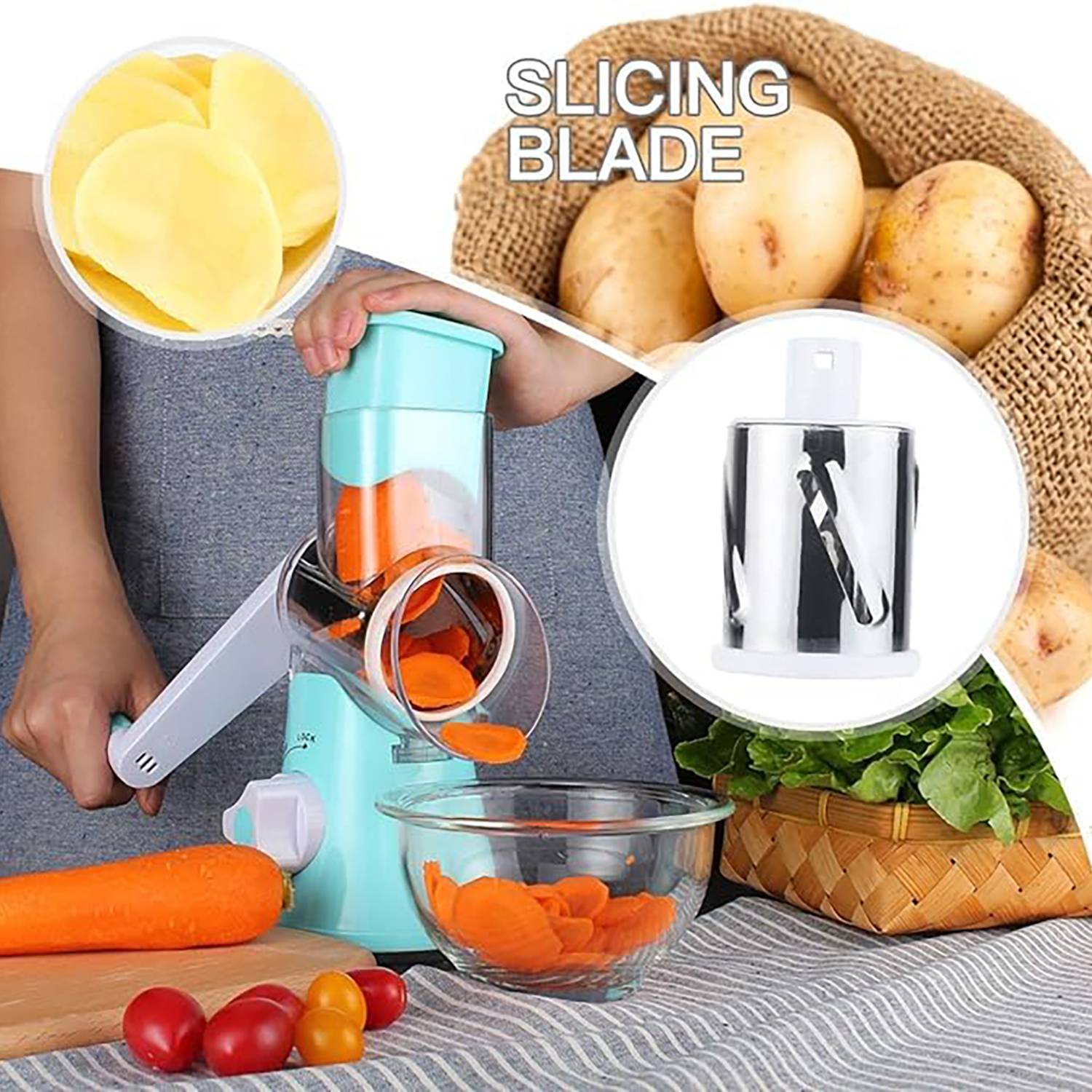Rotary Handheld Vegetable Slicer W/ 3 Drum Blades 5