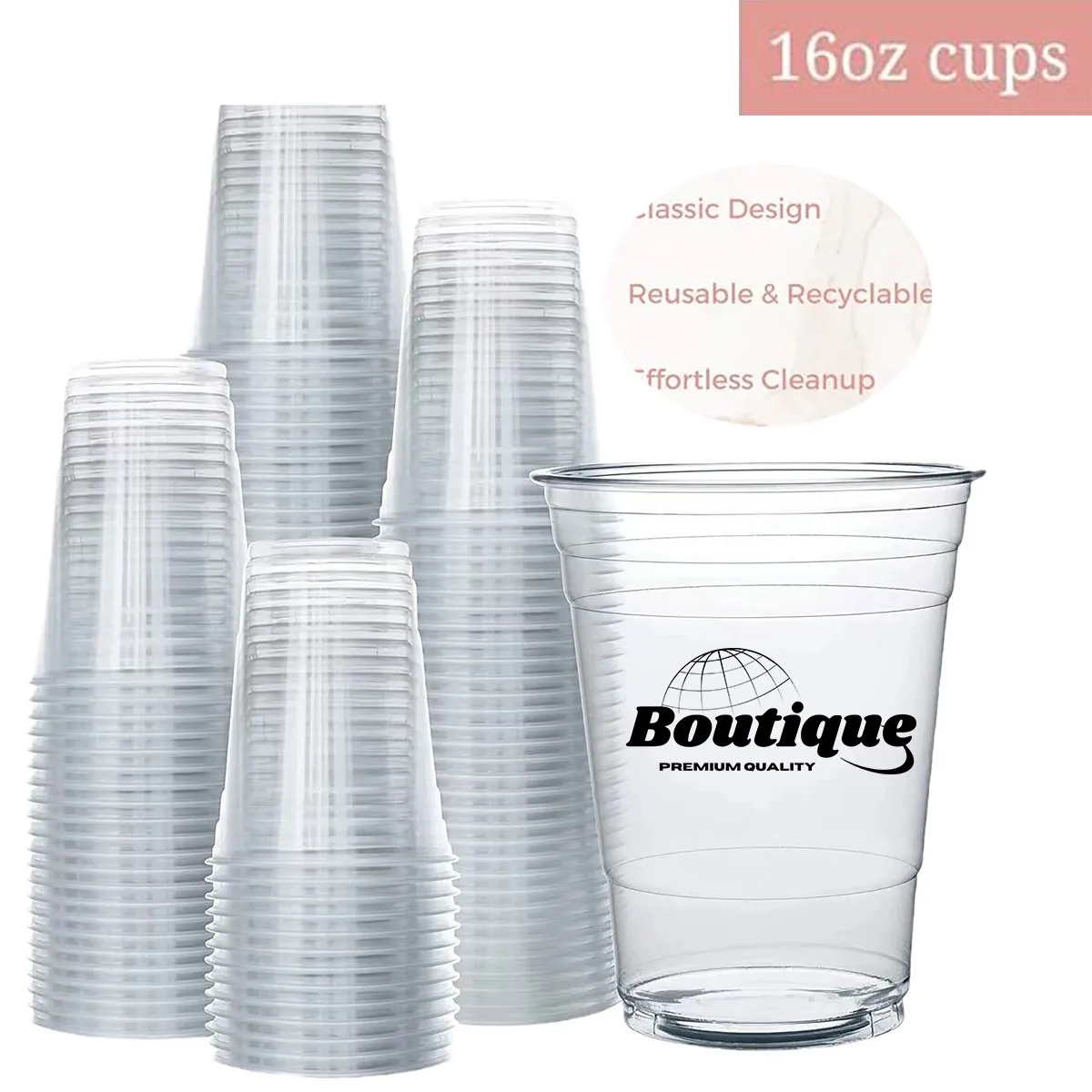 16oz Disposable Plastic Party Cups PET Clear Glass 5