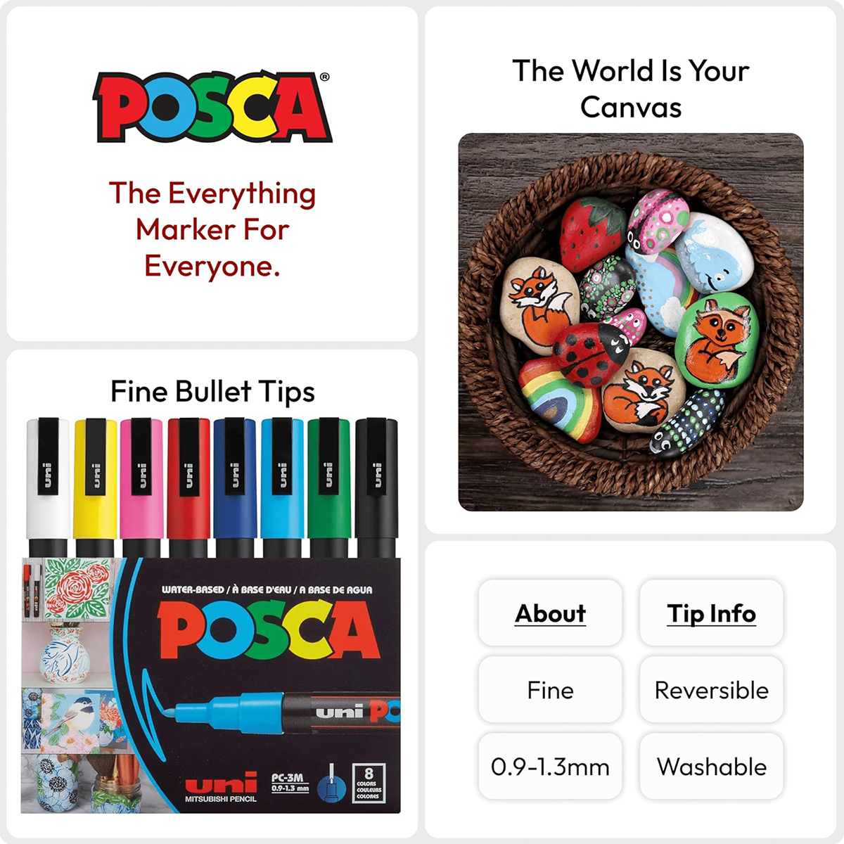 POSCA 8 Piece Basic Marker Set with Bag - Fine 55